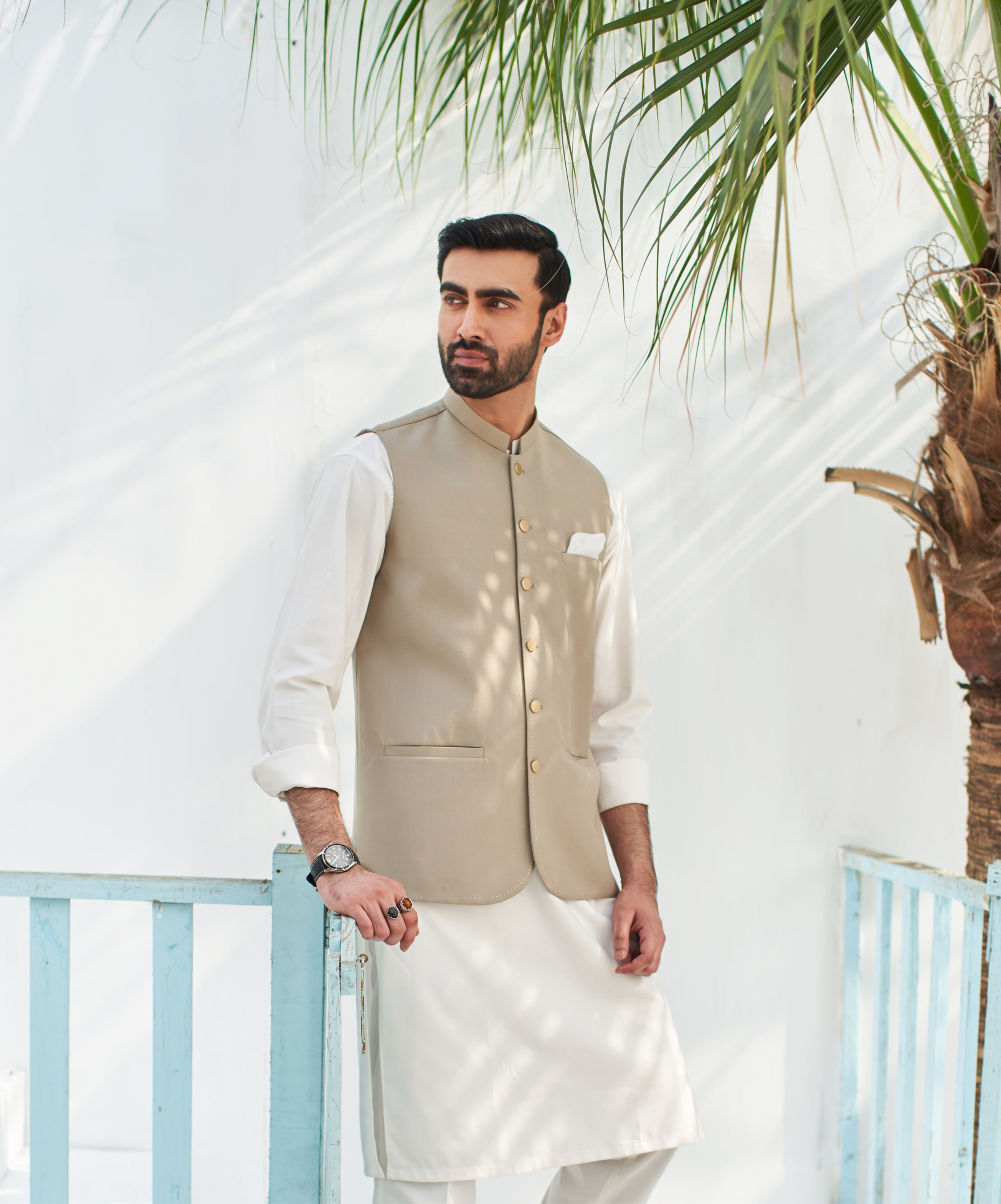 Beige Suiting Waistcoat - Round Cut - Men