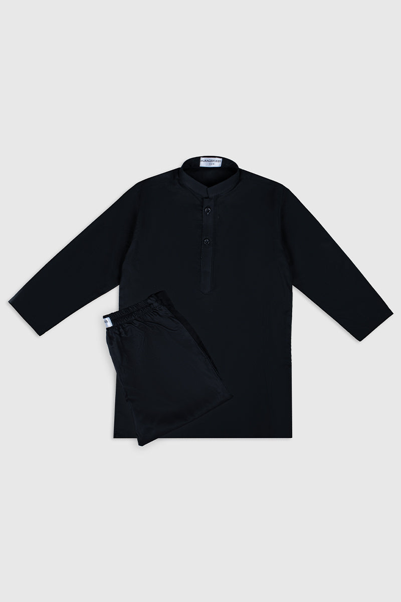 Black Soft Cotton Kurta Trouser - Kids