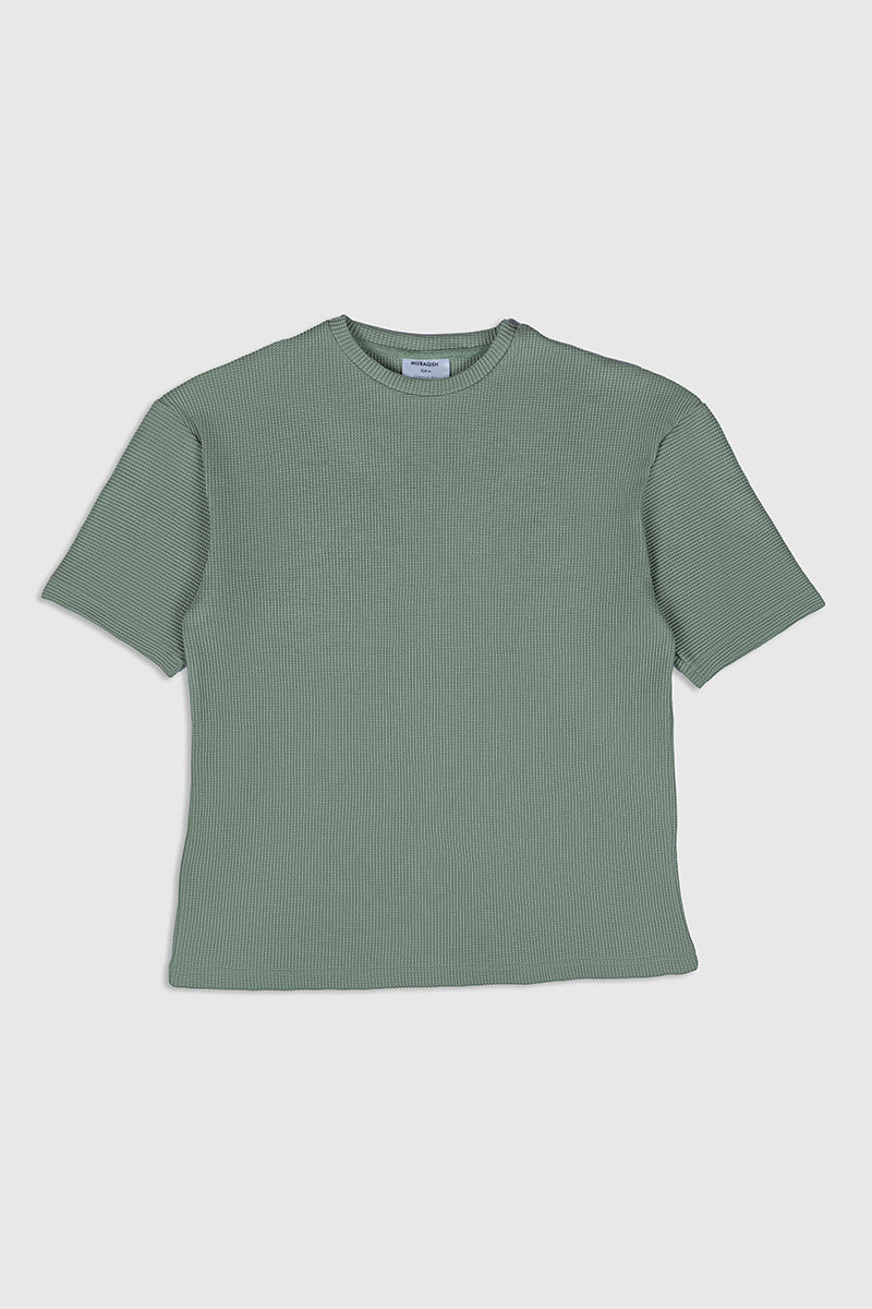 Sage Green Waffle Textured Oversized T-Shirt - Men