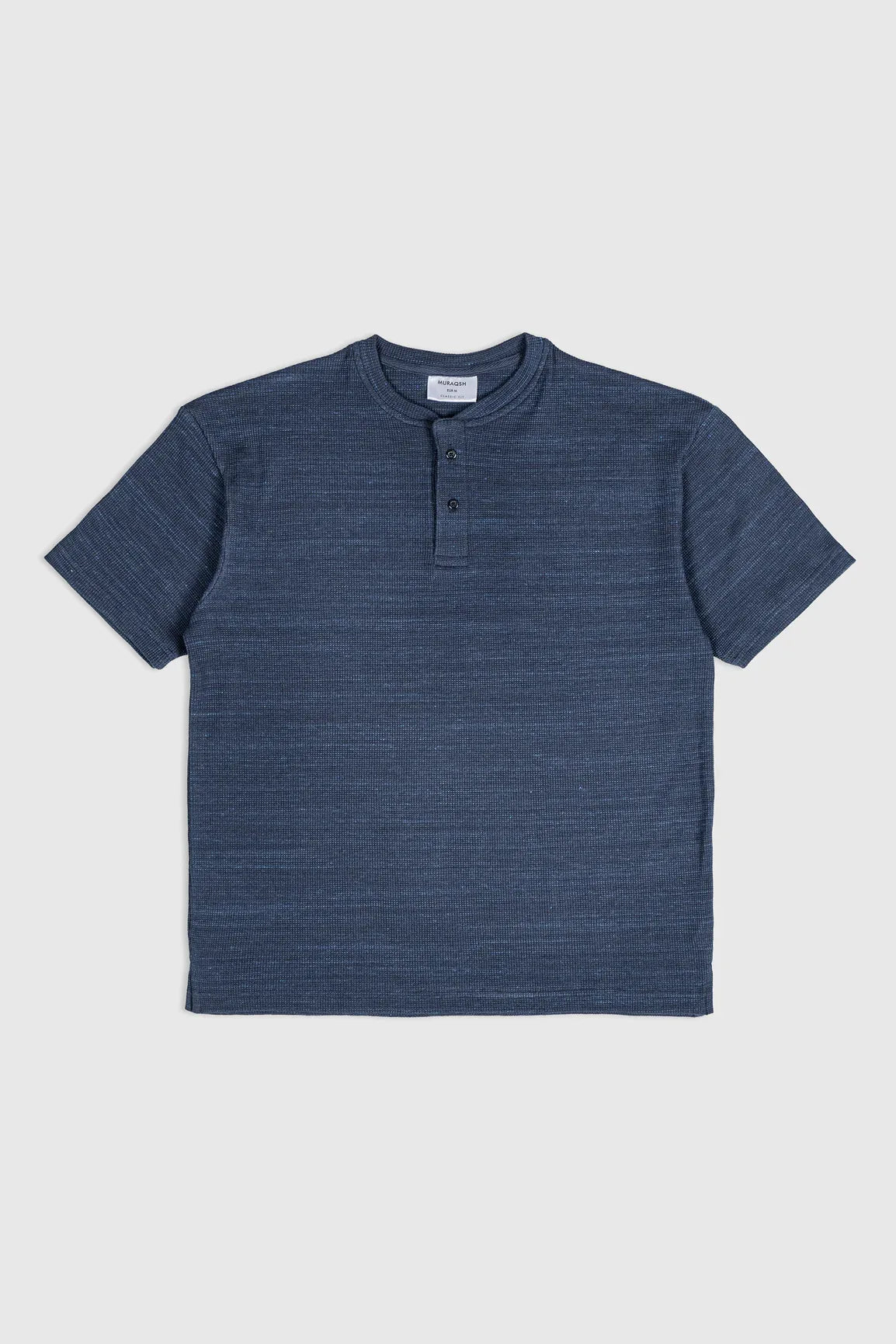 Spotted Navy Waffle Oversized Henley - Men - Muraqsh -- Men Western
