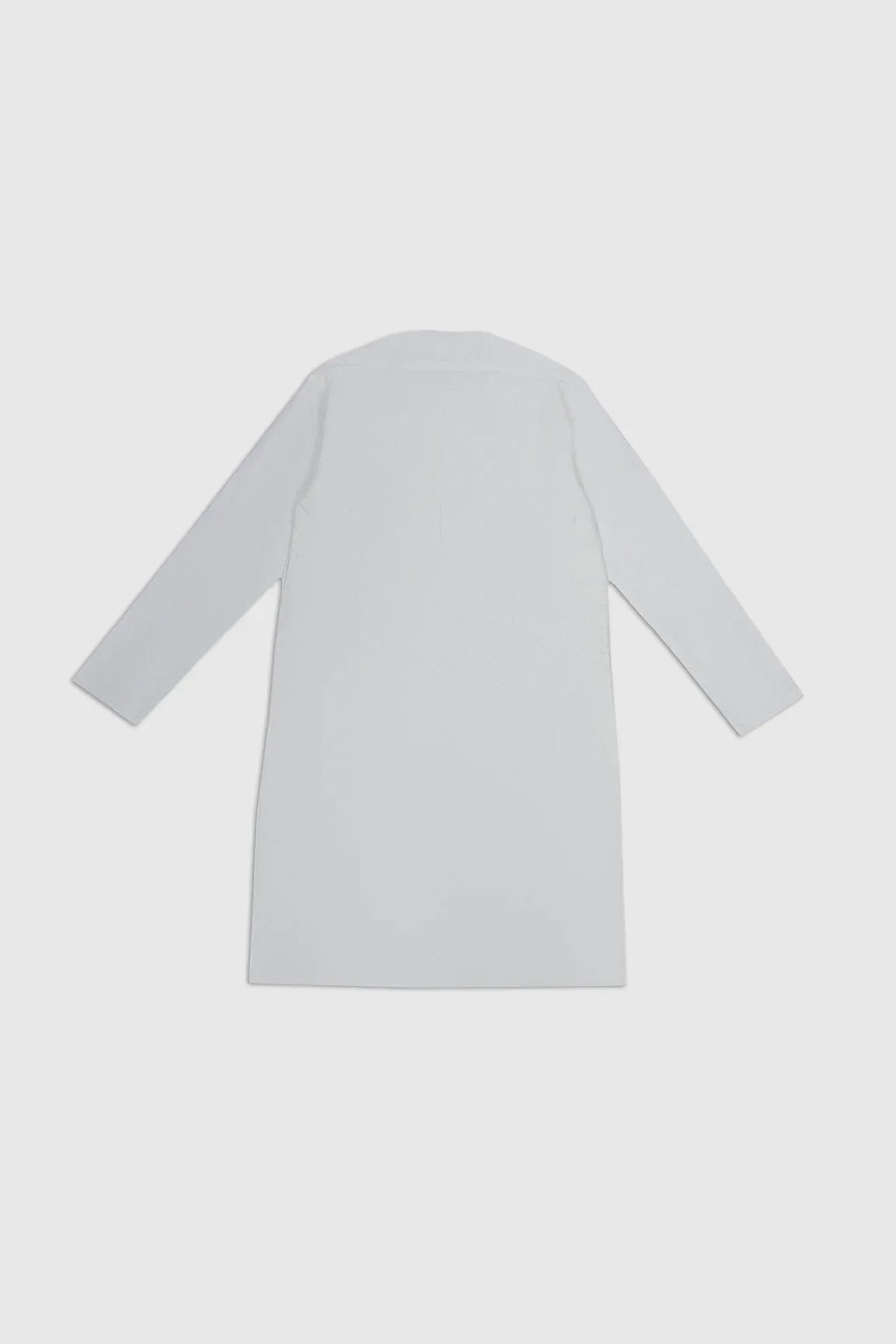 An off white cotton embroidered kurta trouser for kids, with button-down front and full sleeves.