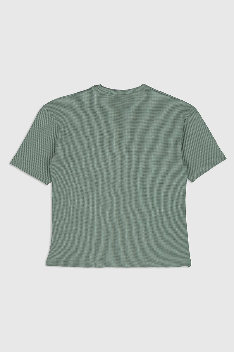 Sage Green Waffle Textured Oversized T-Shirt - Men