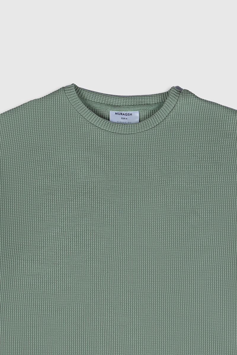 Sage Green Waffle Textured Oversized T-Shirt - Men