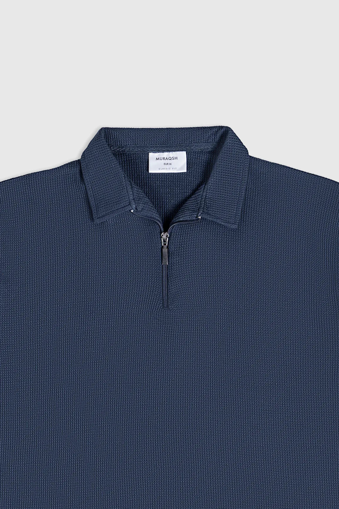 Deep Blue Oversized Waffle Zipper Polo - Men - Muraqsh -- Men Western