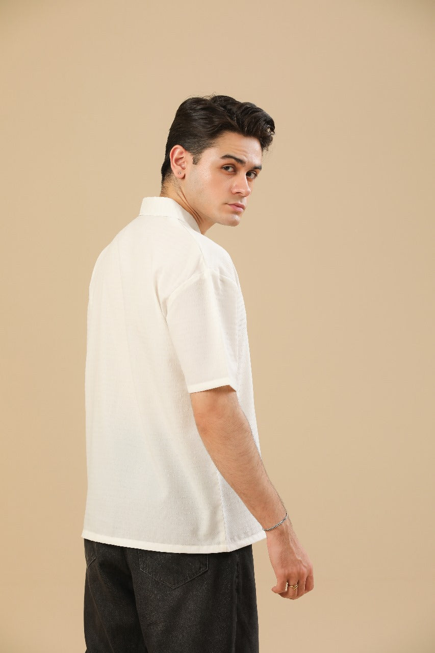 Off White Textured Oversized Resort Collar Button Down – Men