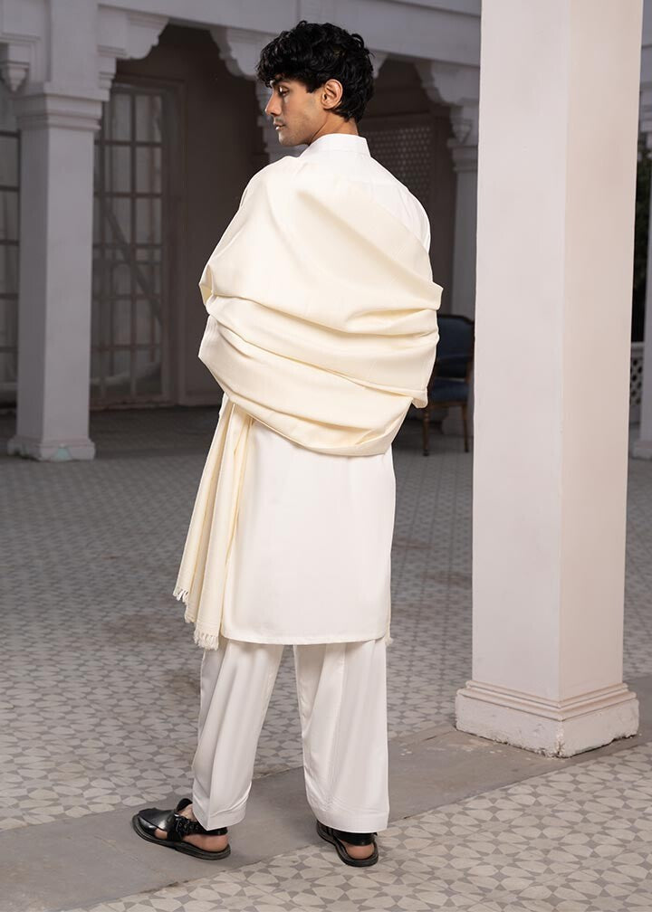 Off White Wool Shawl - Men