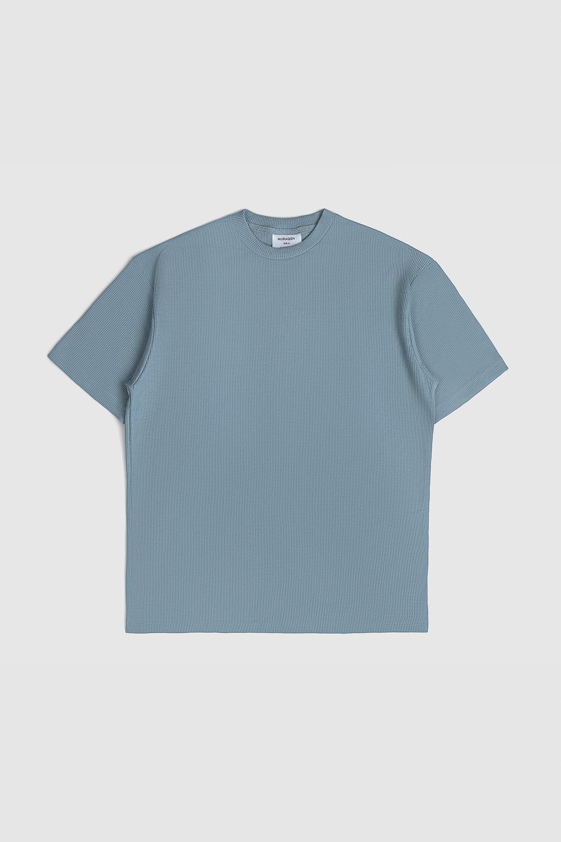 Sapphire Blue Waffle Oversized T-Shirt - Men - Muraqsh -- Men Western