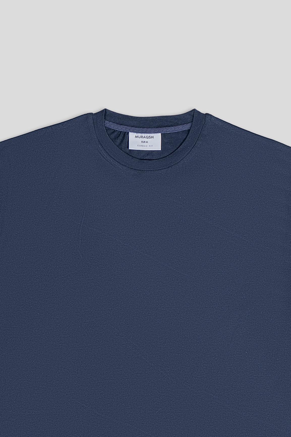 Deep Navy Blue Basic Oversized Tee - Men - Muraqsh -- Men Western