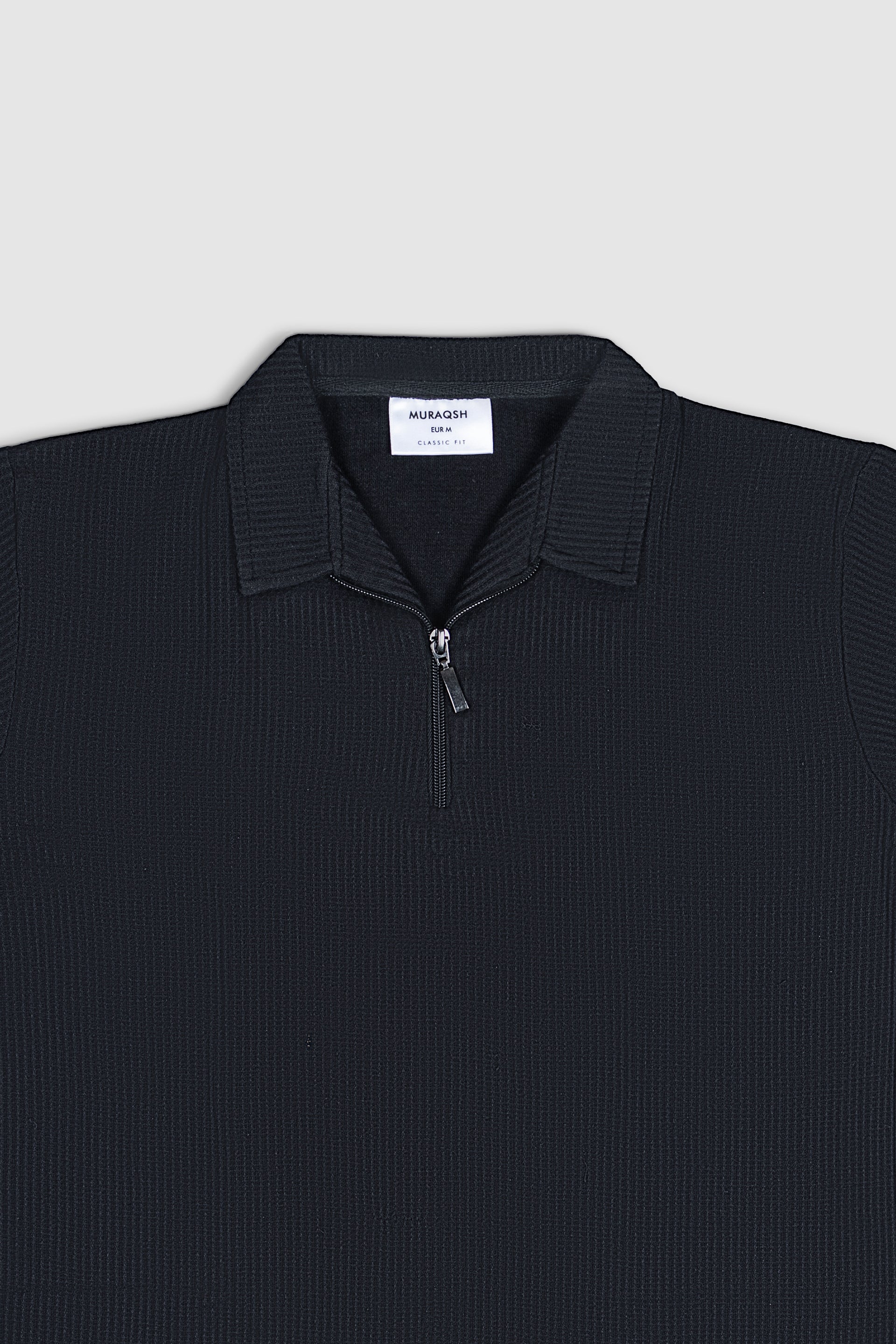 Black Drop Needle Zipper Polo Shirt - Men