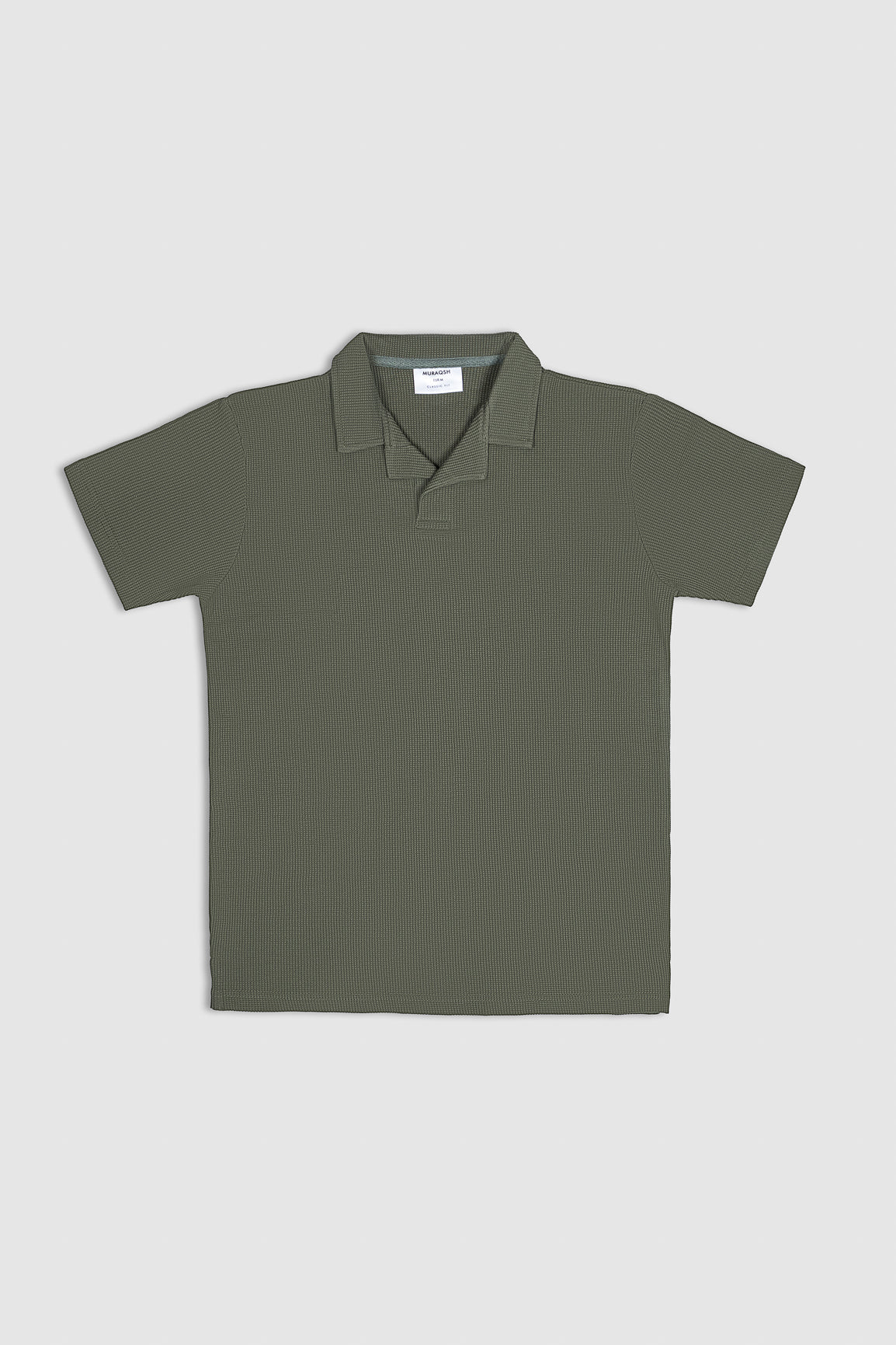 Olive Green Waffle Revere Polo - Men