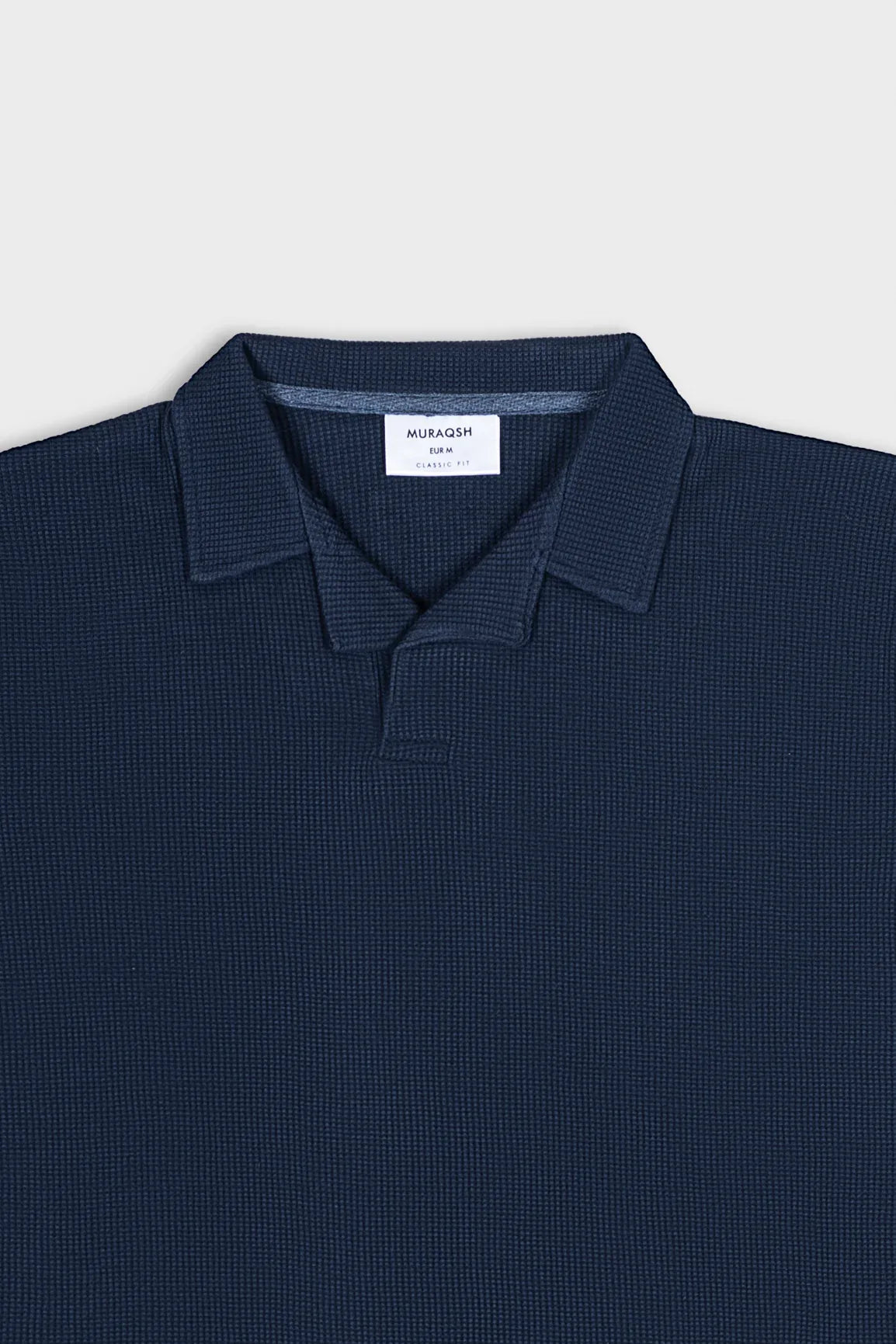 Navy Blue Waffle Revere Polo - Men - Muraqsh -- Men Western