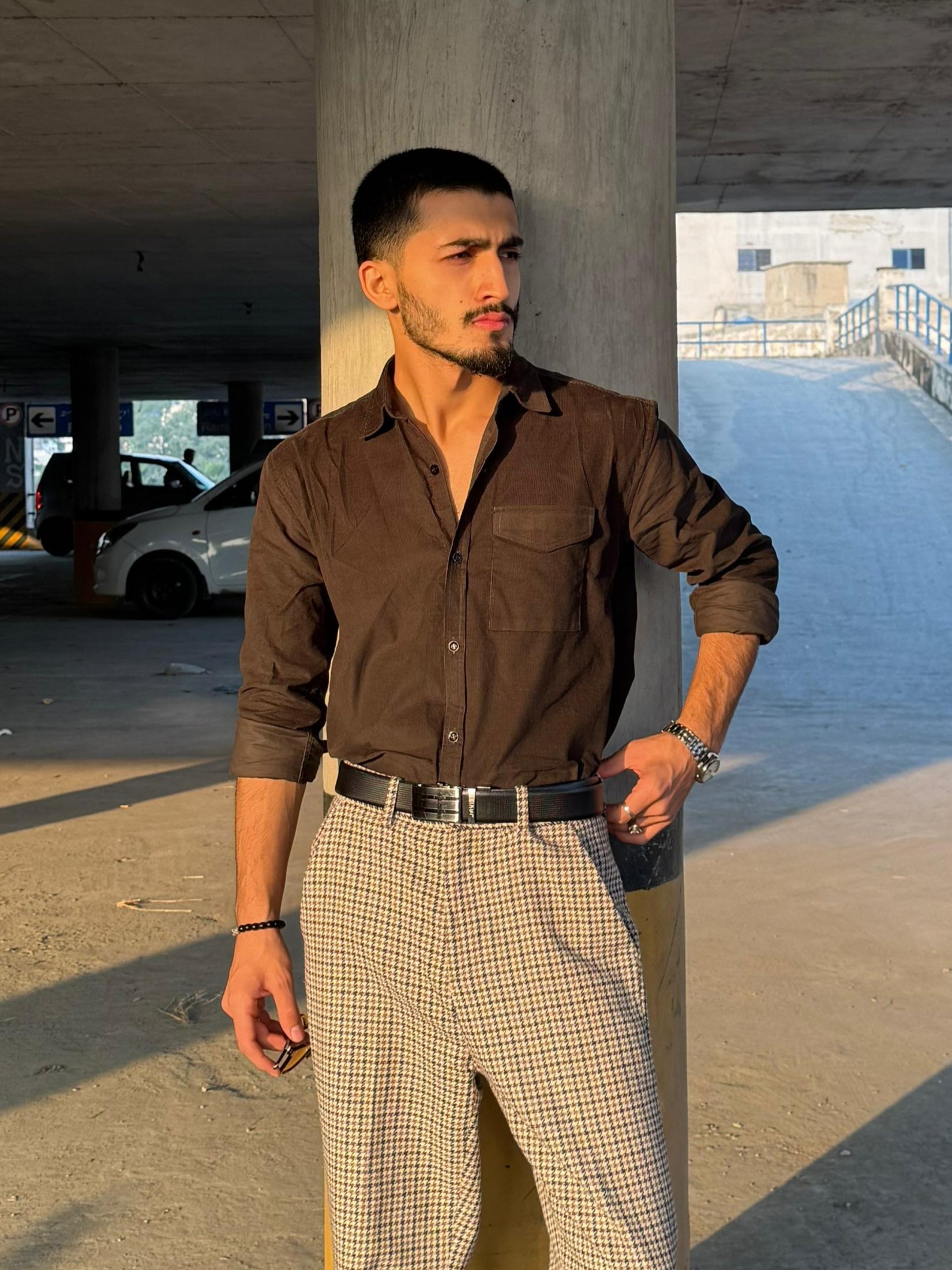 Grey Corduroy Casual Shirt - Men