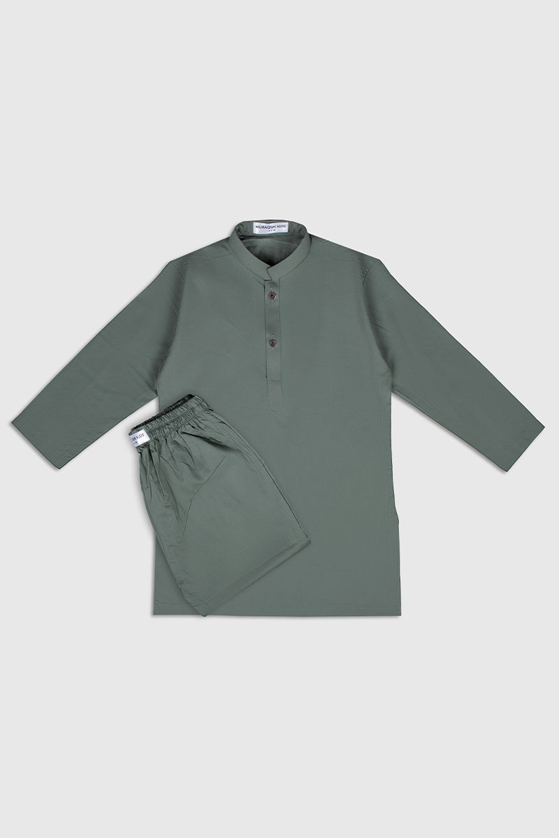 Army Green Soft Cotton Kurta Trouser - Kids