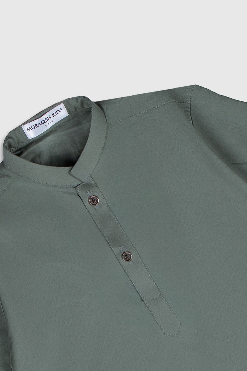 Army Green Soft Cotton Kurta Trouser - Kids