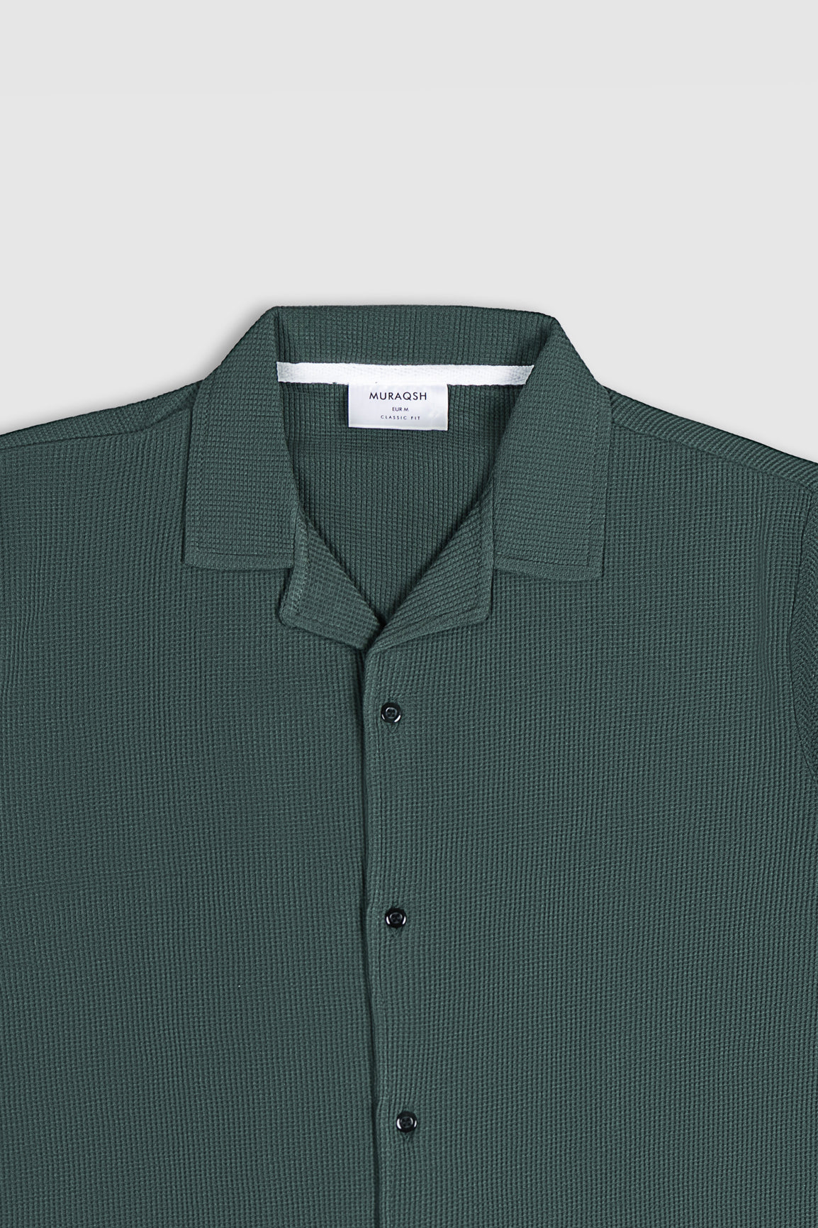 Dark Green Waffle Textured Revere Button Down