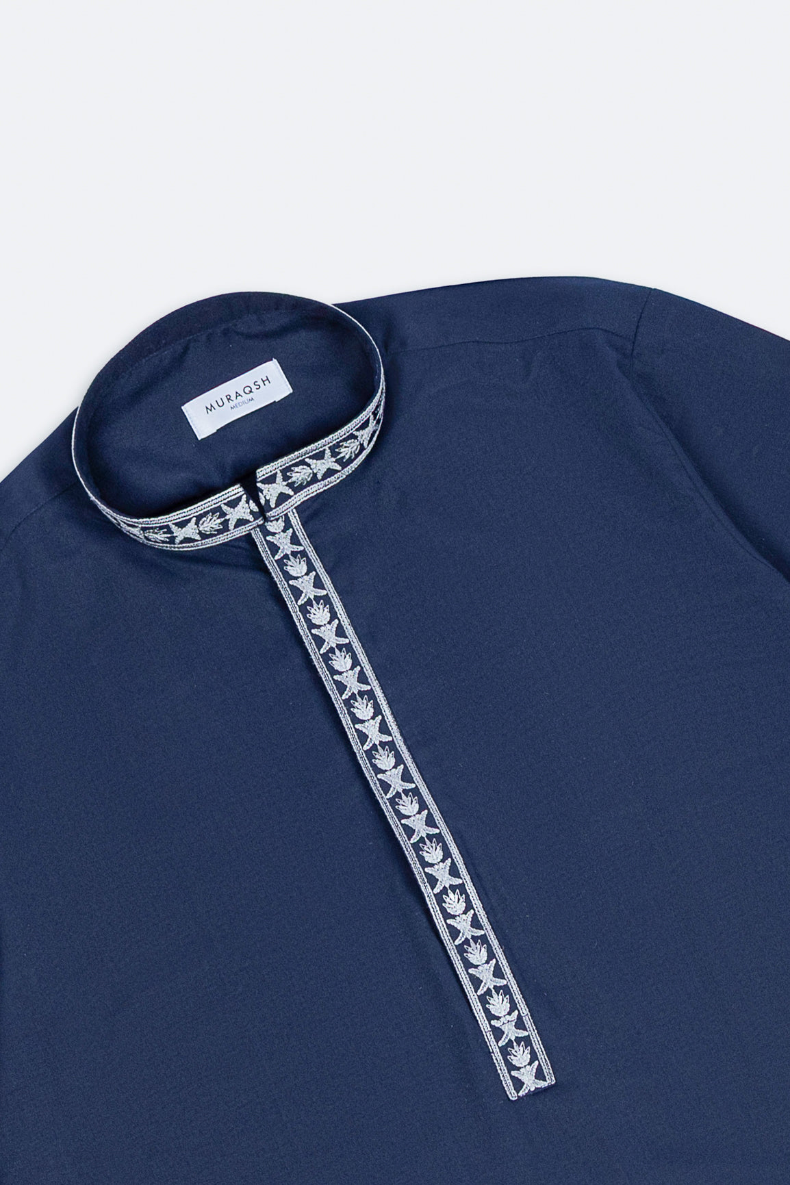 Formal Navy Blue Kurta Shalwar - Collar Neck Embroidered - Men