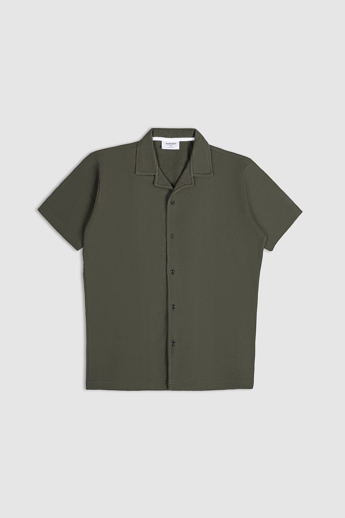Olive Waffle Textured Revere Button Down
