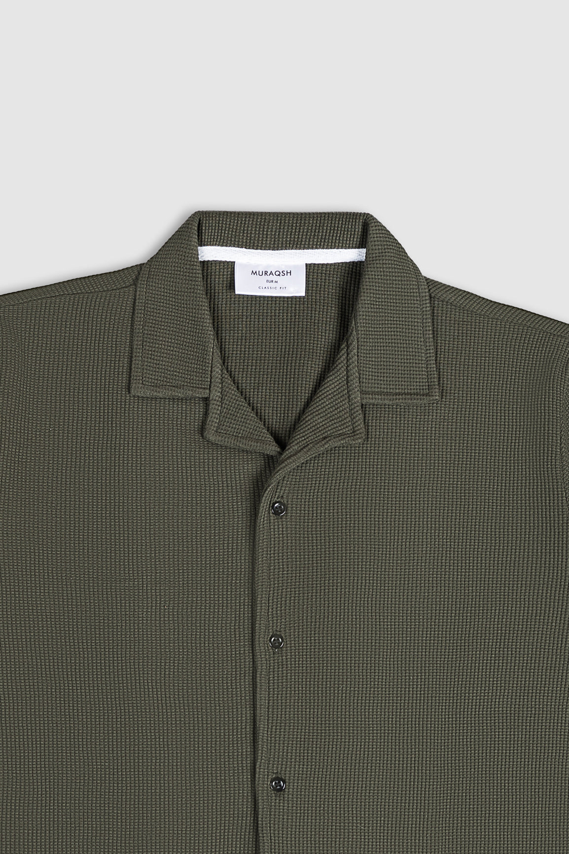 Olive Waffle Textured Revere Button Down