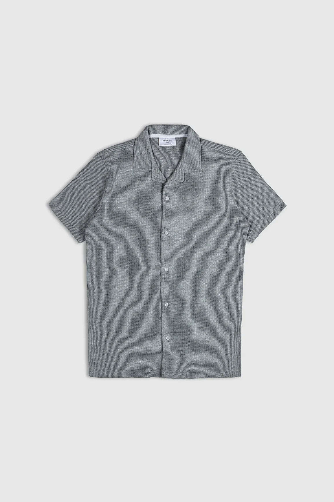 Light Grey Waffle Textured Revere Button Down - Muraqsh -- Men Western