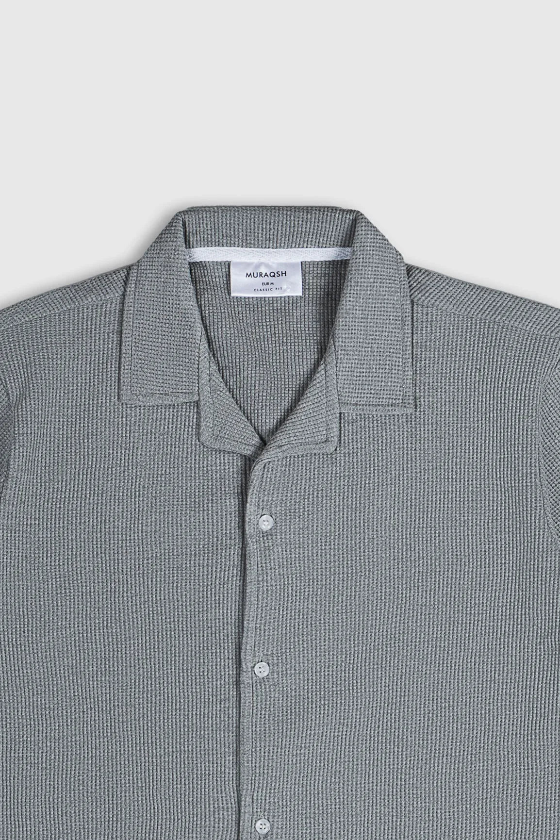 Light Grey Waffle Textured Revere Button Down - Muraqsh -- Men Western