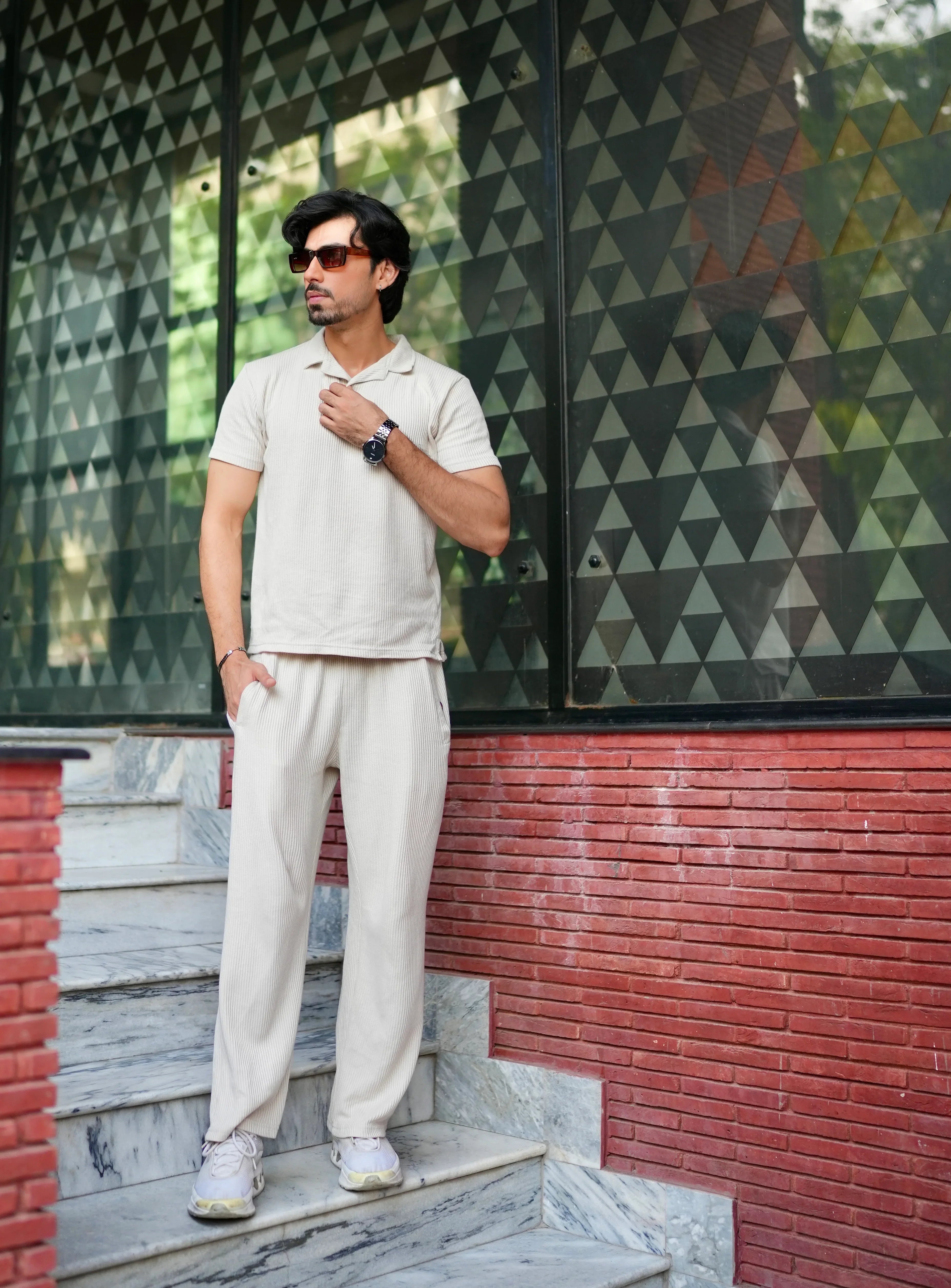 Off White Drop Needle Coord Set - 2PC - Men - Muraqsh -- Men Western