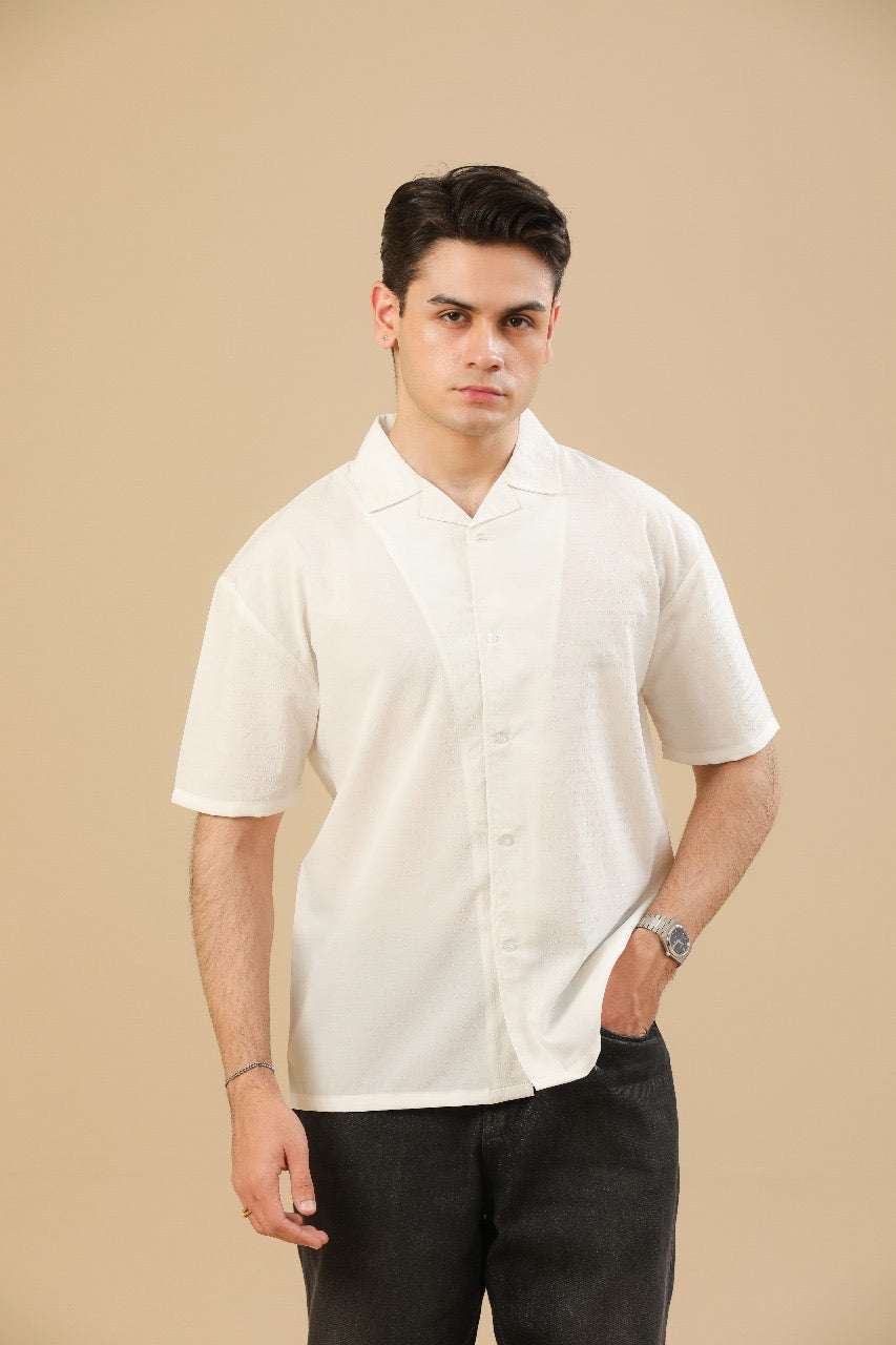 Off White Textured Oversized Resort Collar Button Down – Men
