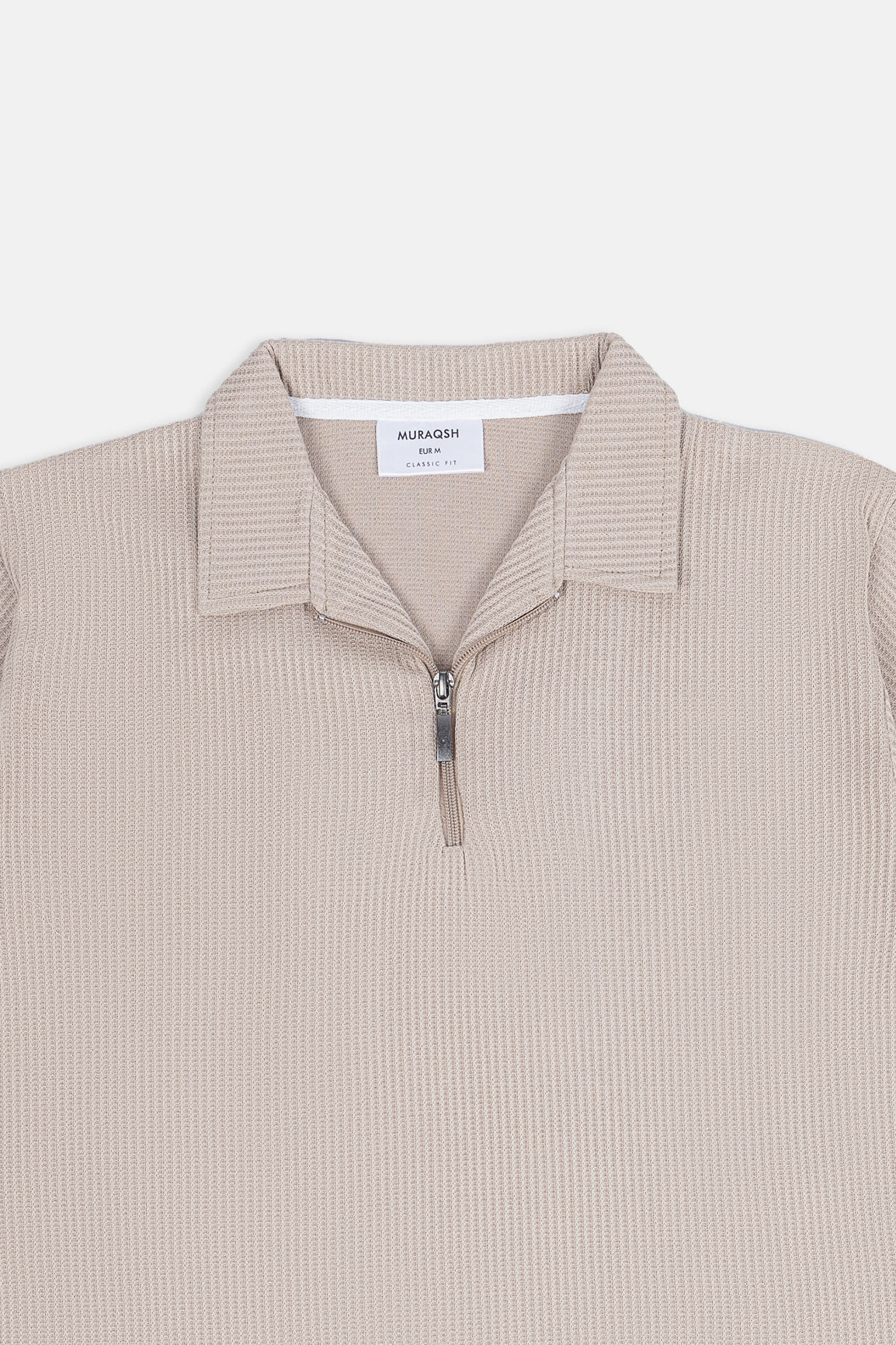 Beige Drop Needle Zipper Polo Shirt - Men