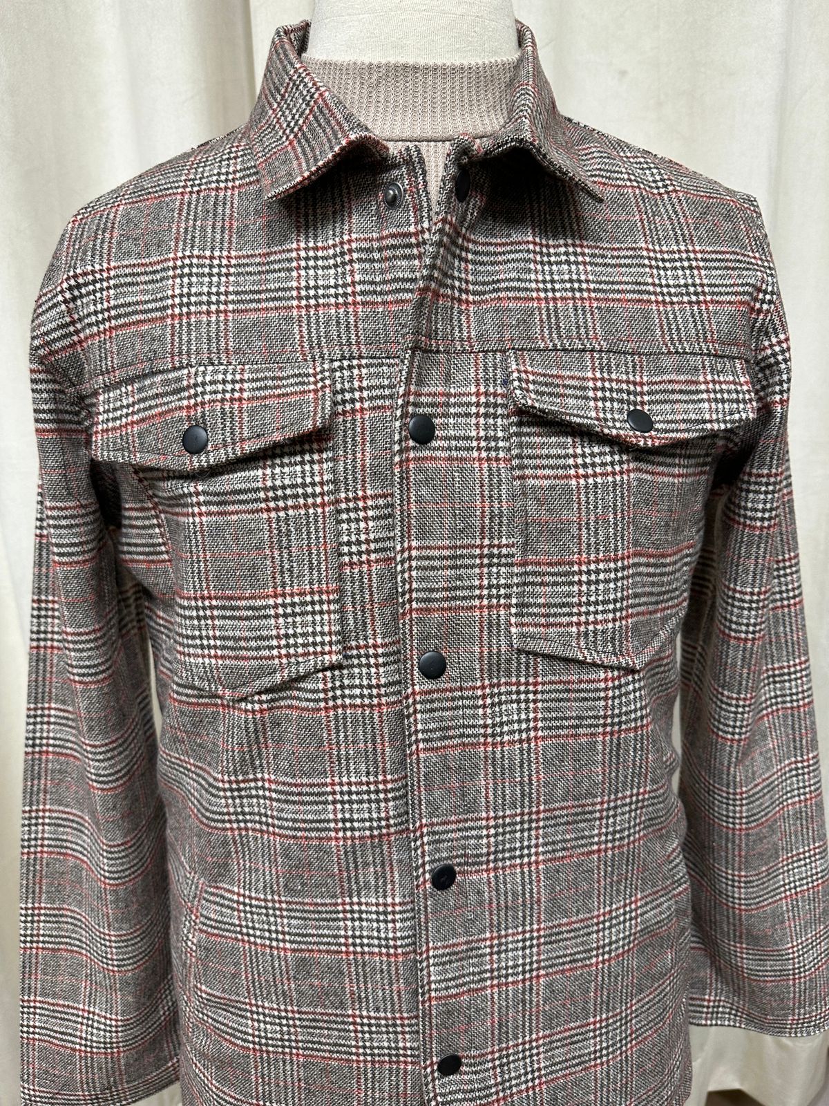 Beige Textured Check Wool Coat - Men