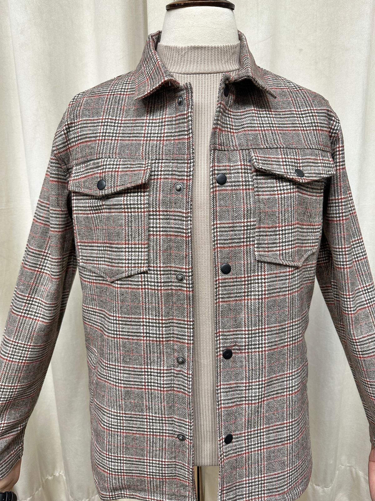 Beige Textured Check Wool Coat - Men