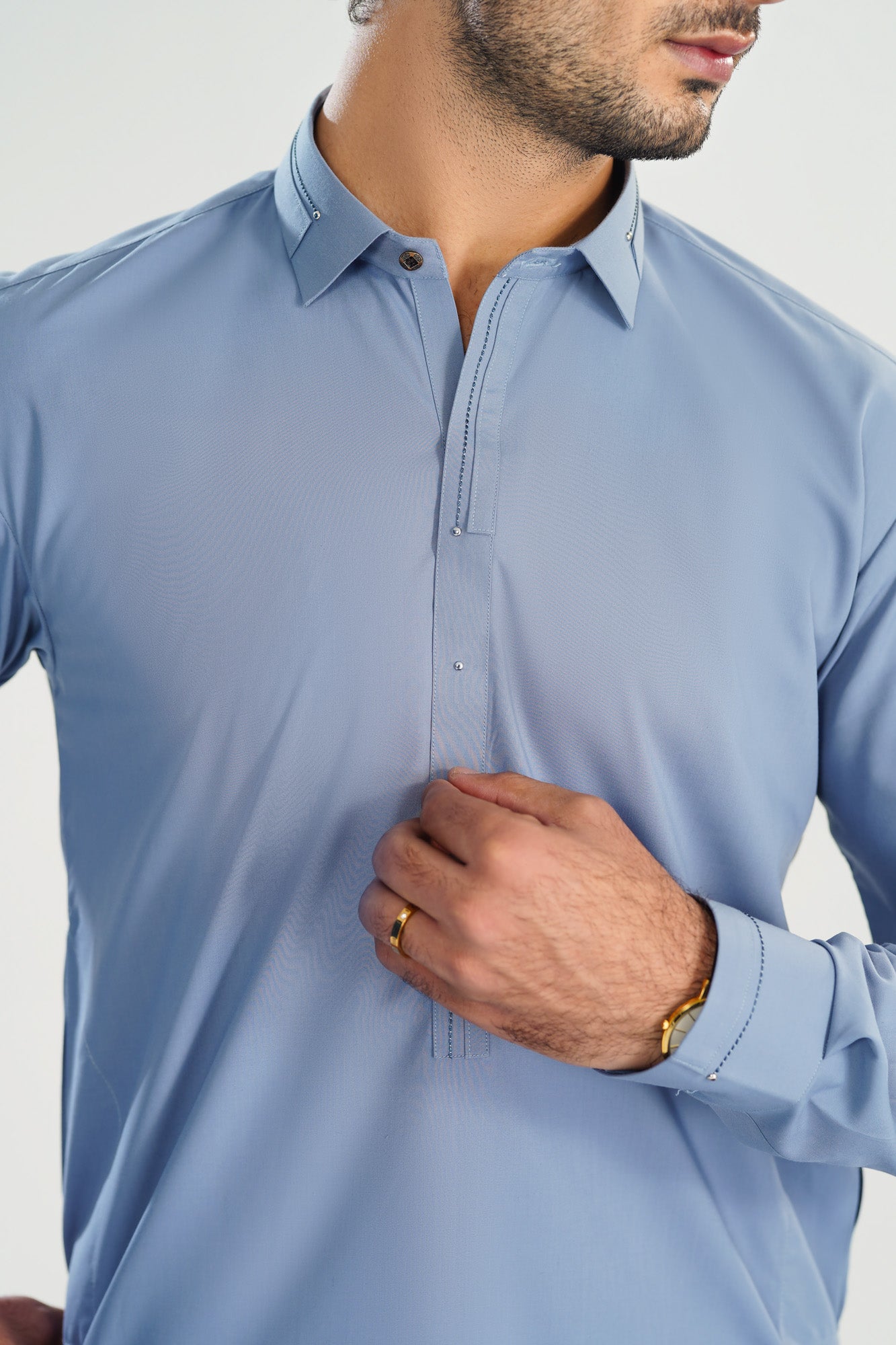 Sapphire Blue French Collar Kameez Shalwar - Men