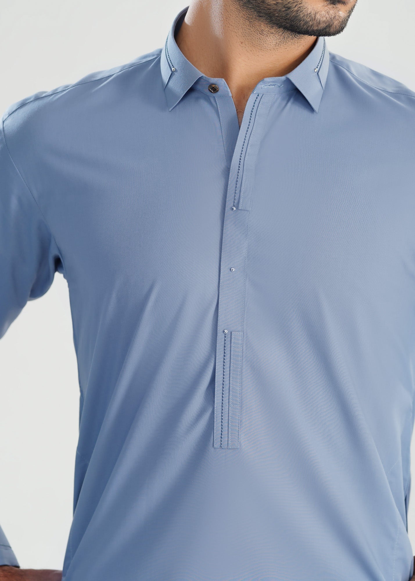 Sapphire Blue French Collar Kameez Shalwar - Men