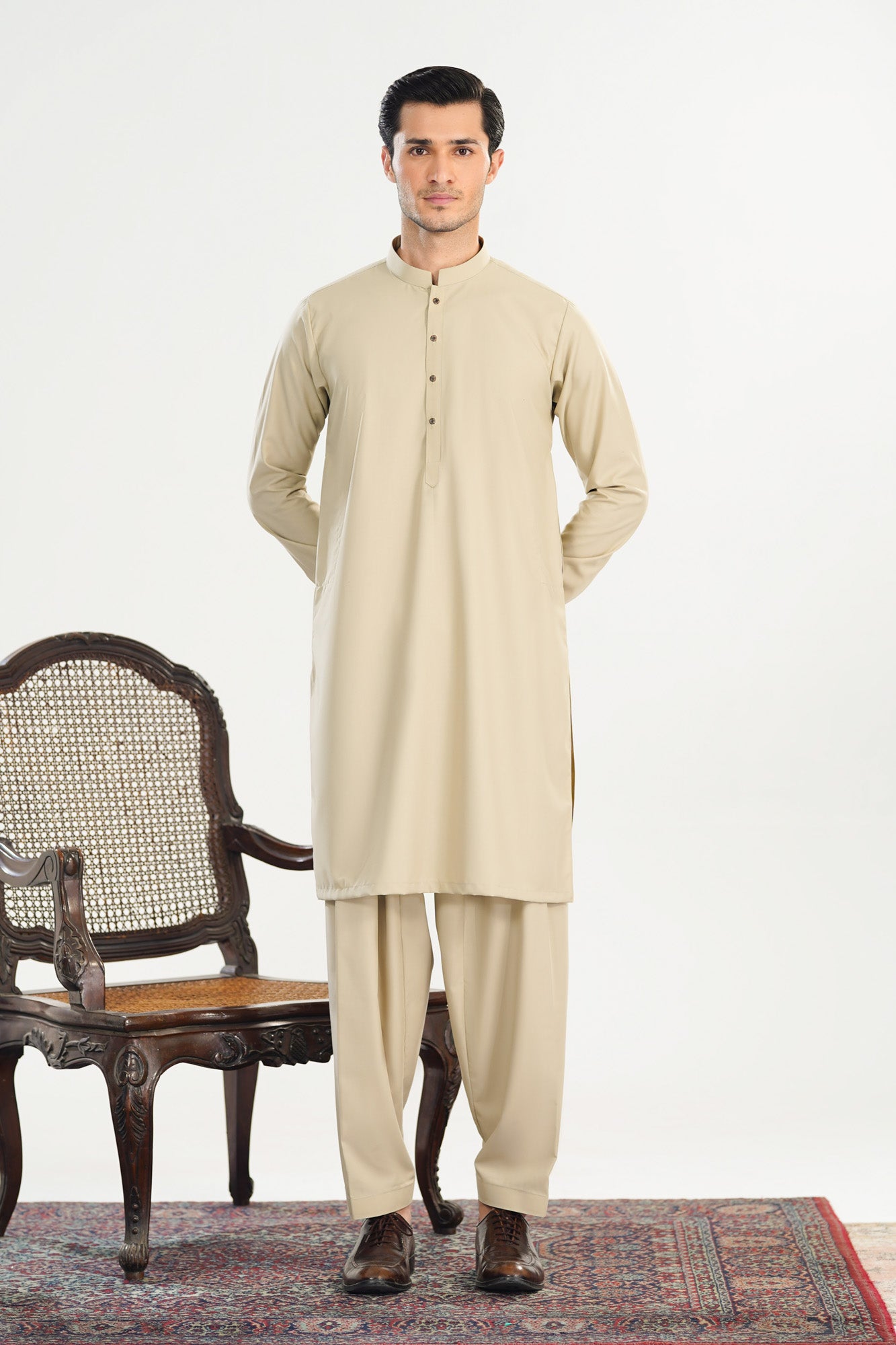 Bisque Blended Suiting Kameez Shalwar - Men