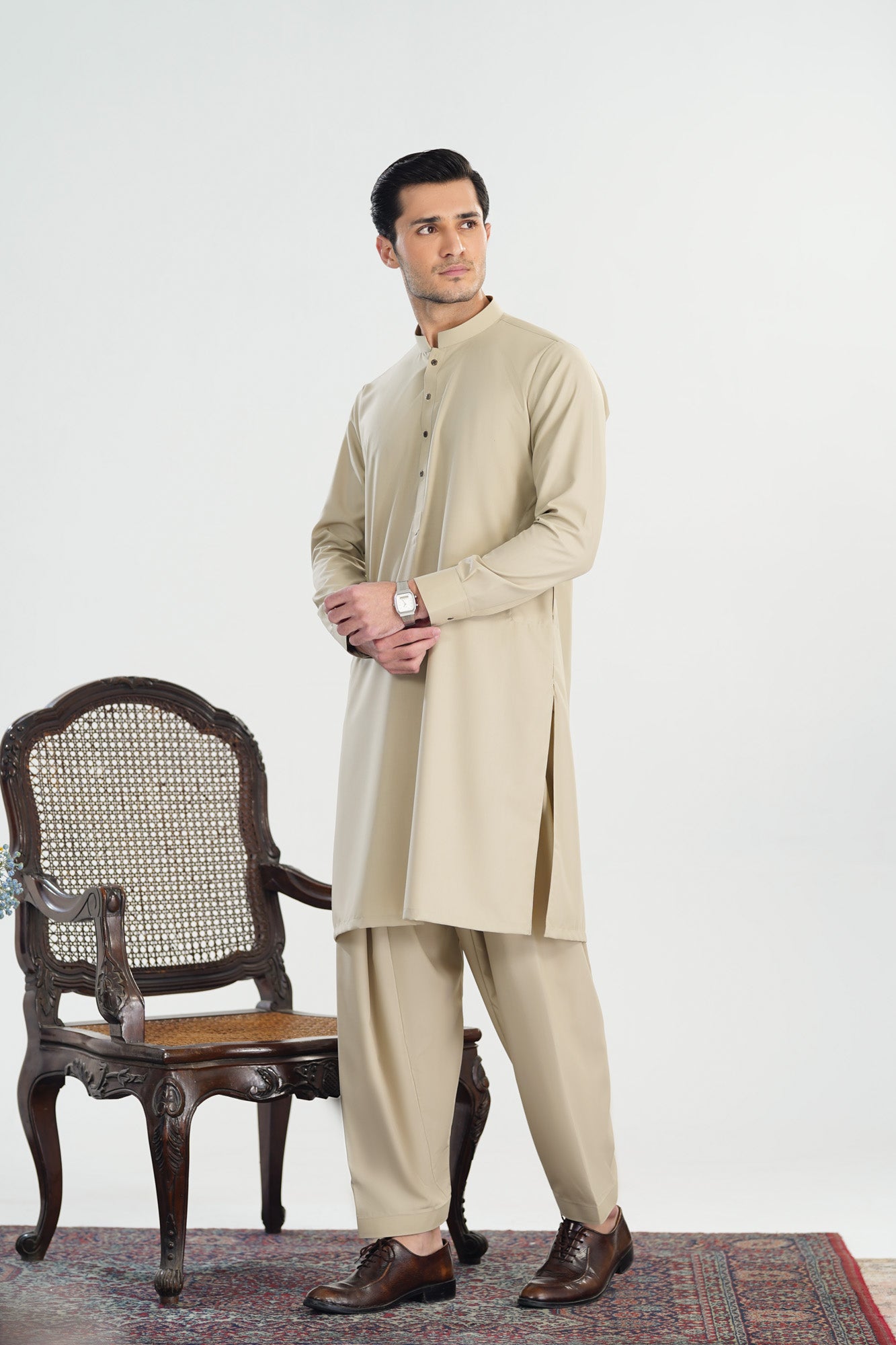 Bisque Blended Suiting Kameez Shalwar - Men
