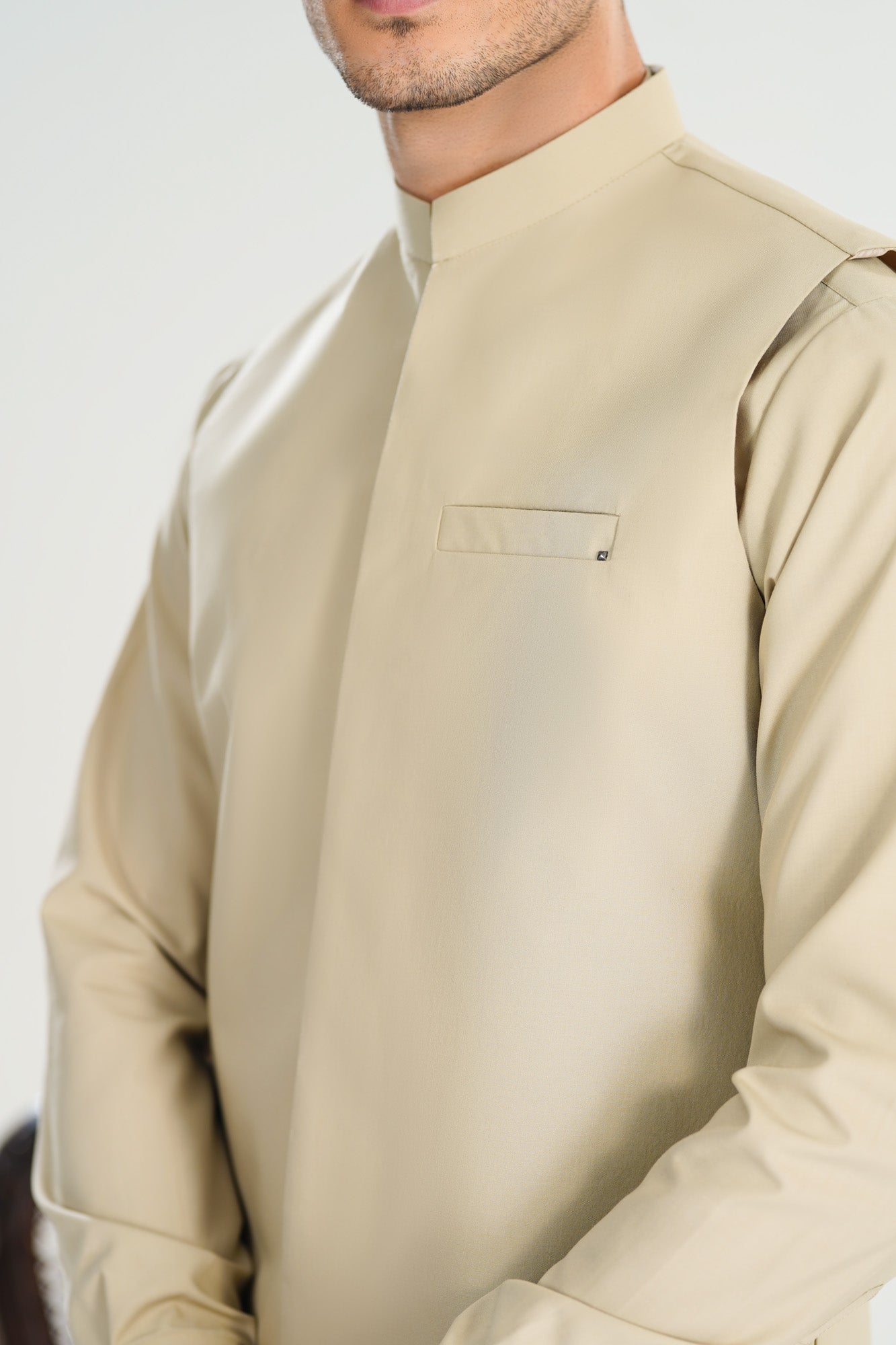 Bisque Kameez Shalwar with Blended Waistcoat - Straight Cut - Men