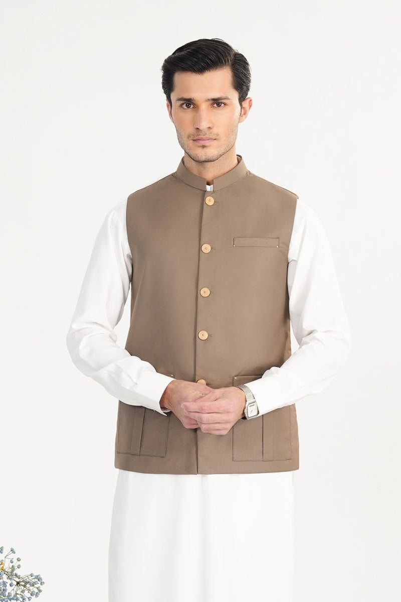 Sand Beige Suiting Waistcoat - Straigth Cut - Men