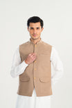Beige Handloomed Khaddar Waistcoat - A-Line Cut - Men