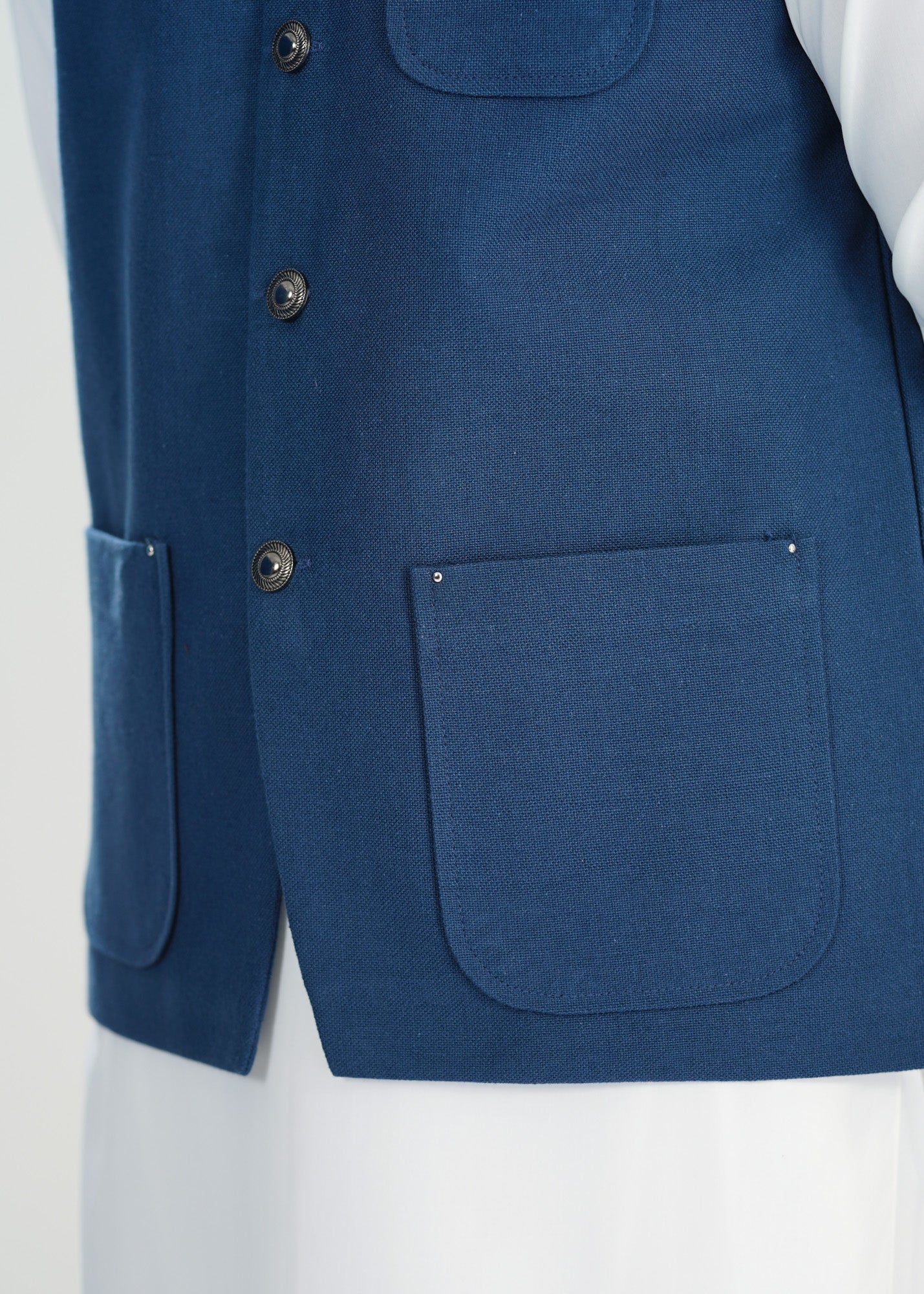 Navy Blue Handloomed Khaddar Waistcoat - A-Line Cut - Men