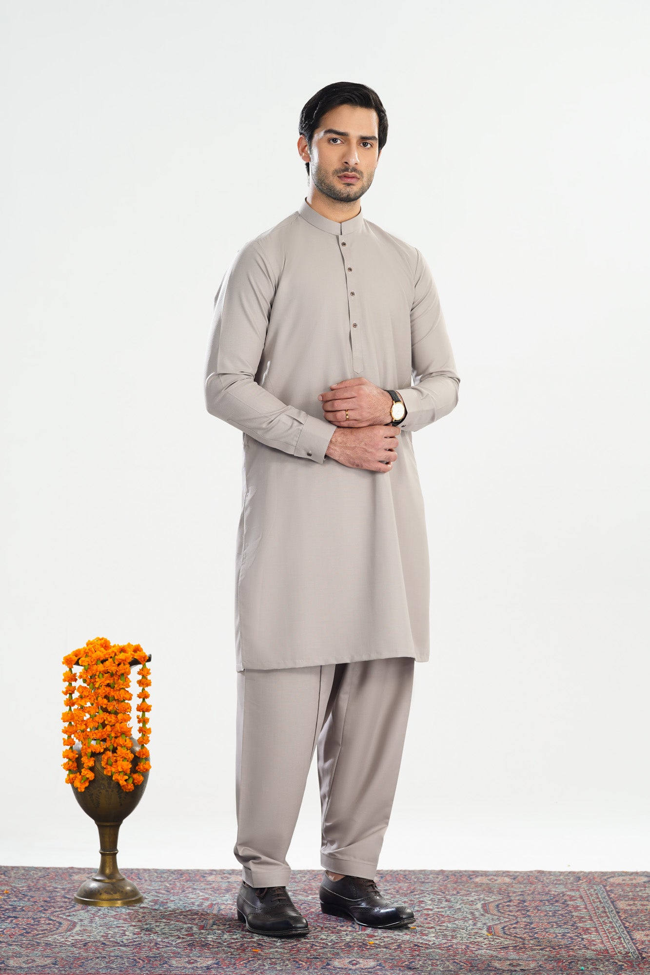 Dull Nude Blended Kameez Shalwar - Men