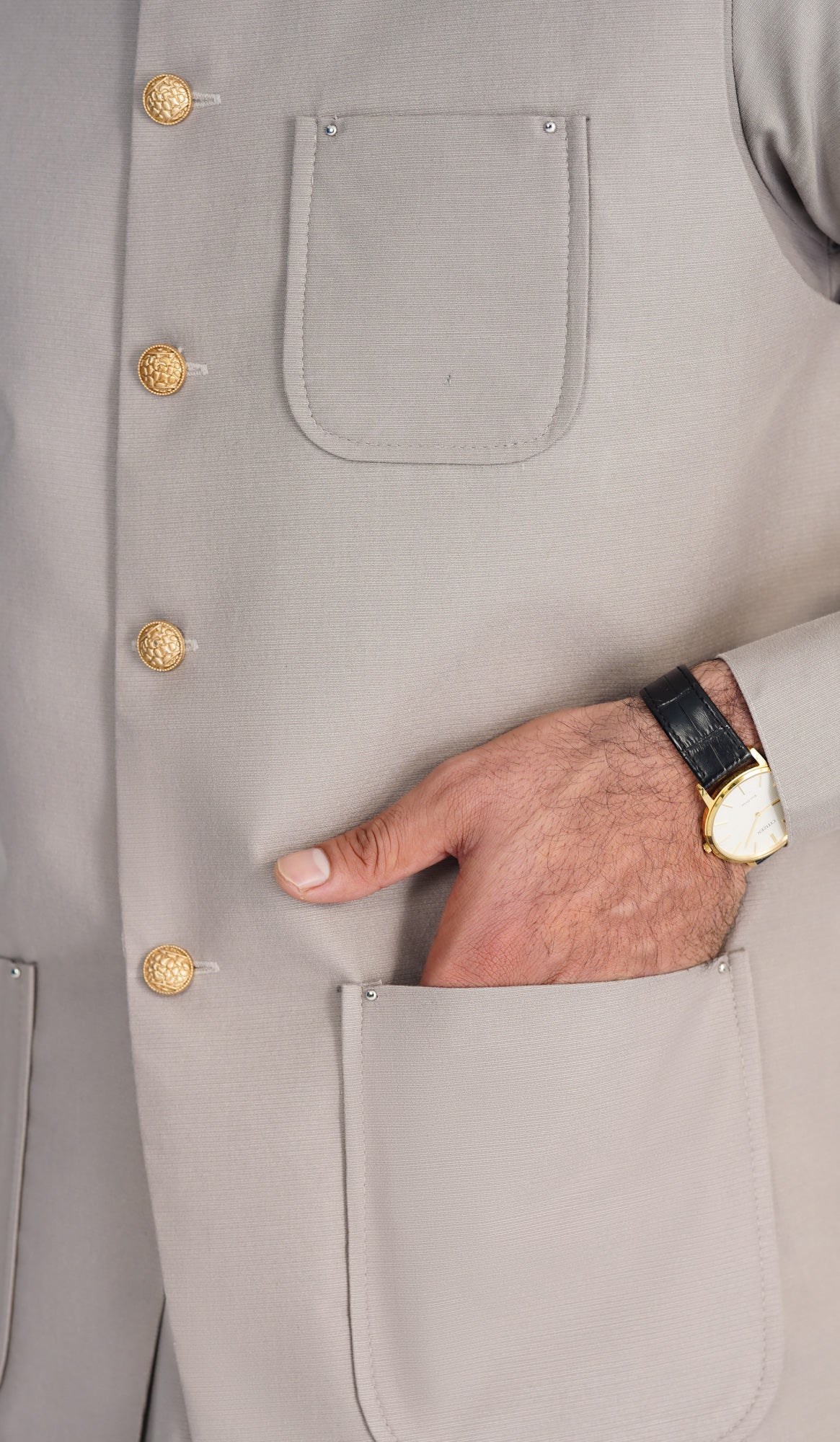 Dull Nude Kameez Shalwar with Blended Waistcoat - A-Line Cut - Men