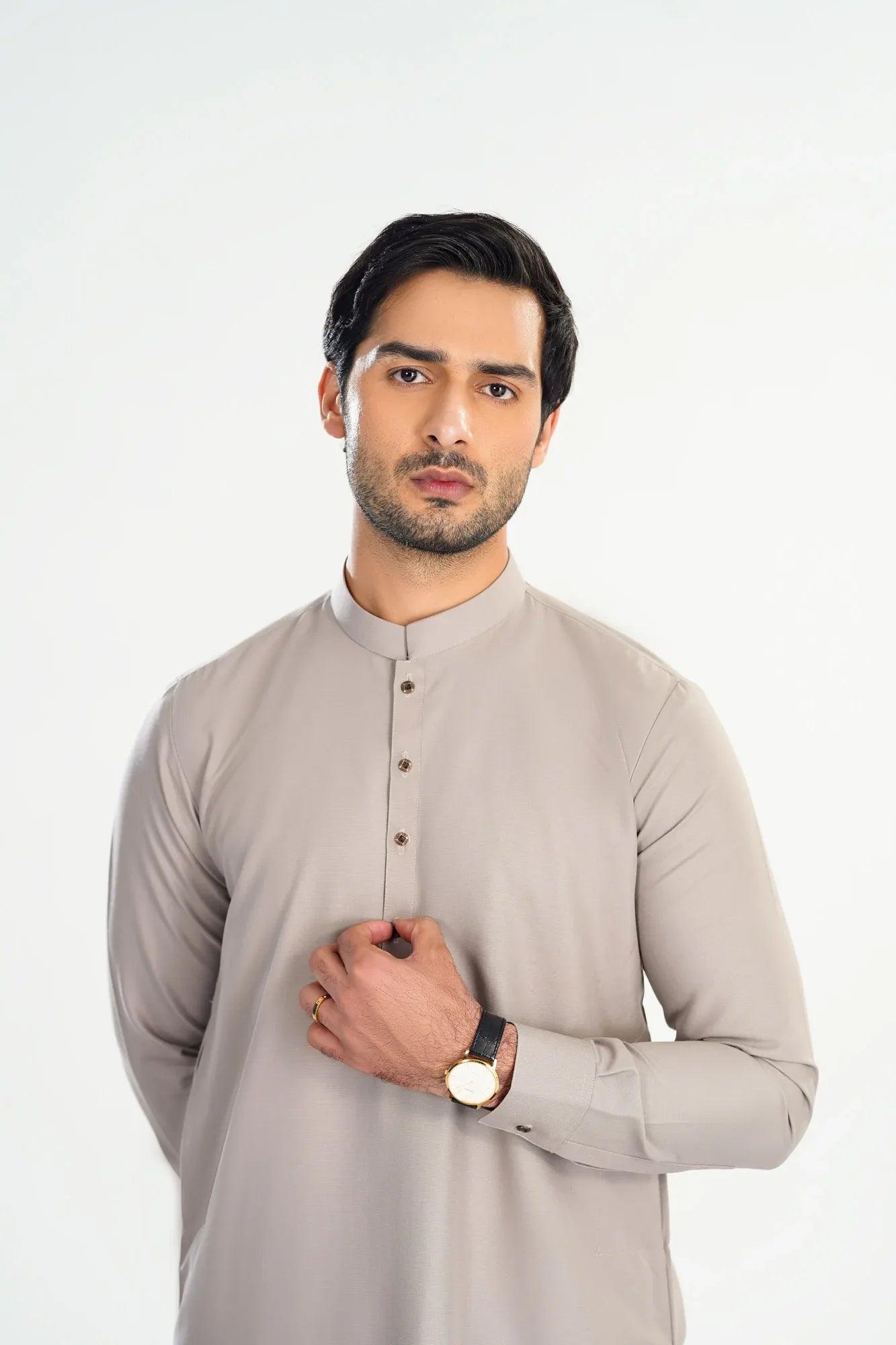 Dull Nude Kameez Shalwar with Blended Waistcoat - A-Line Cut - Men - Muraqsh -- Menswear