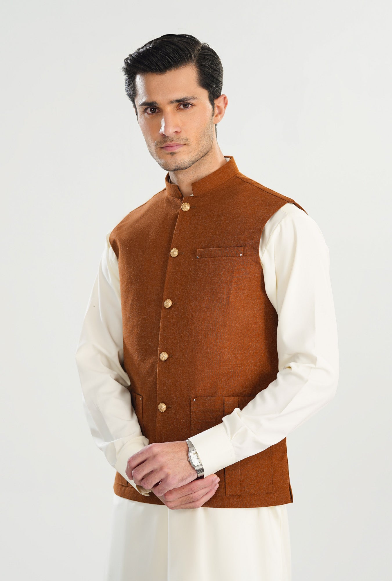 Caramel Wool Waistcoat - Straigth Cut - Men