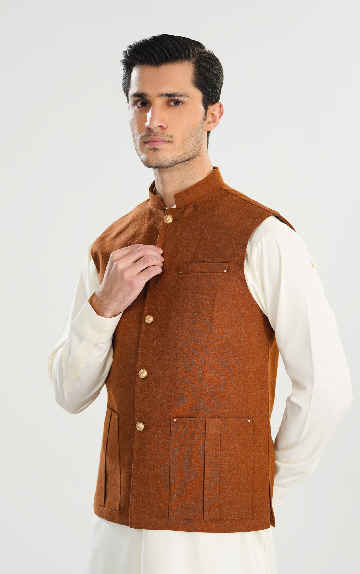 Caramel Wool Waistcoat - Straigth Cut - Men