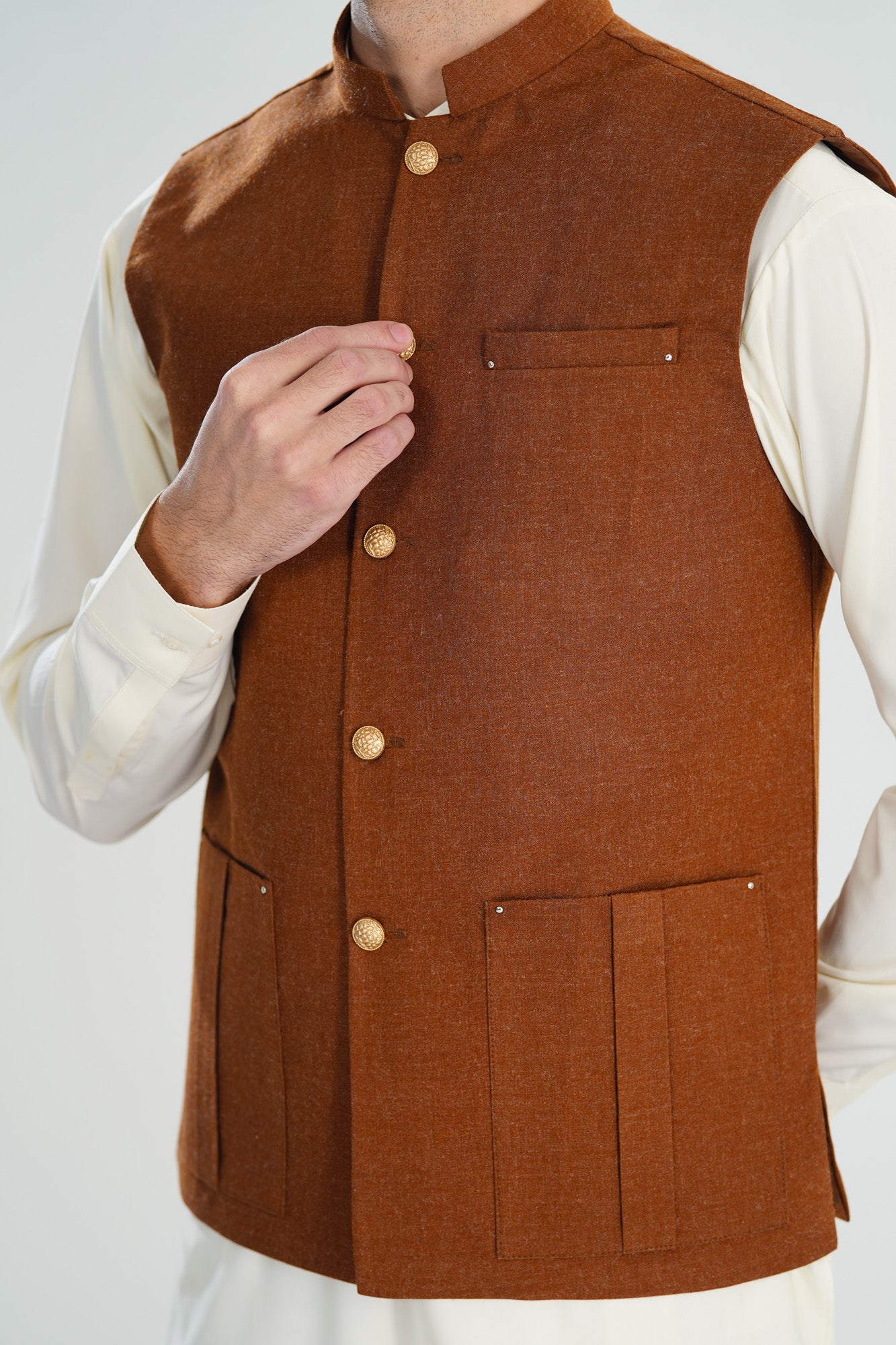 Caramel Wool Waistcoat - Straigth Cut - Men
