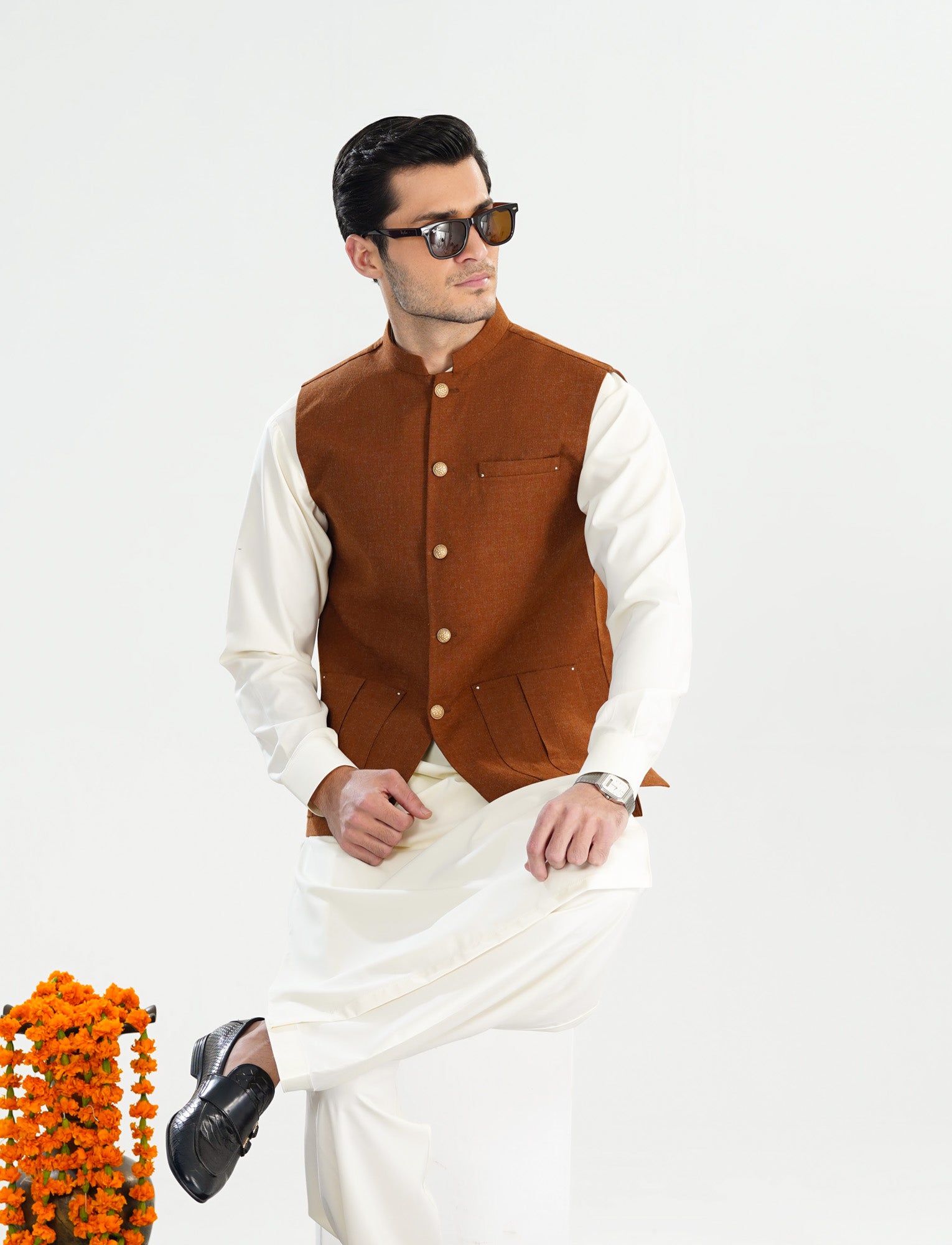 Caramel Wool Waistcoat - Straigth Cut - Men