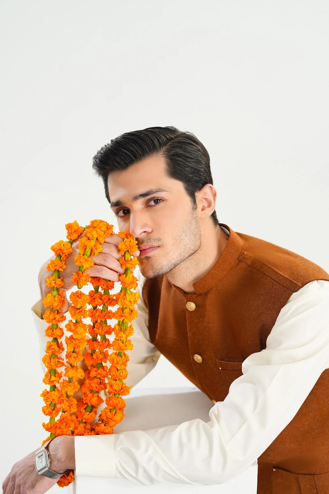 Caramel Wool Waistcoat - Straigth Cut - Men - Muraqsh -- Menswear