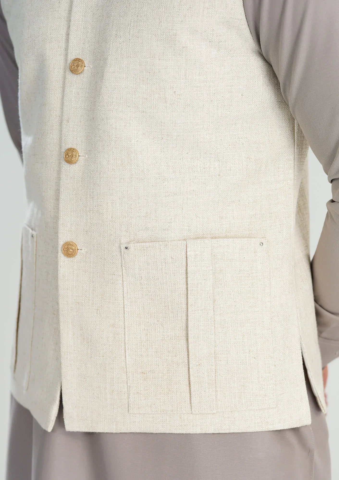 Off White Handloomed Khaddar Waistcoat - Straigth Cut - Men - Muraqsh -- Menswear