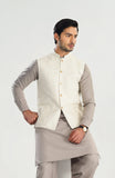 Off White Handloomed Khaddar Waistcoat - Straigth Cut - Men - Muraqsh -- Menswear
