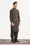 Brown Kurta Shalwar with Wool Waistcoat - A-Line Cut - Men - Muraqsh -- Menswear