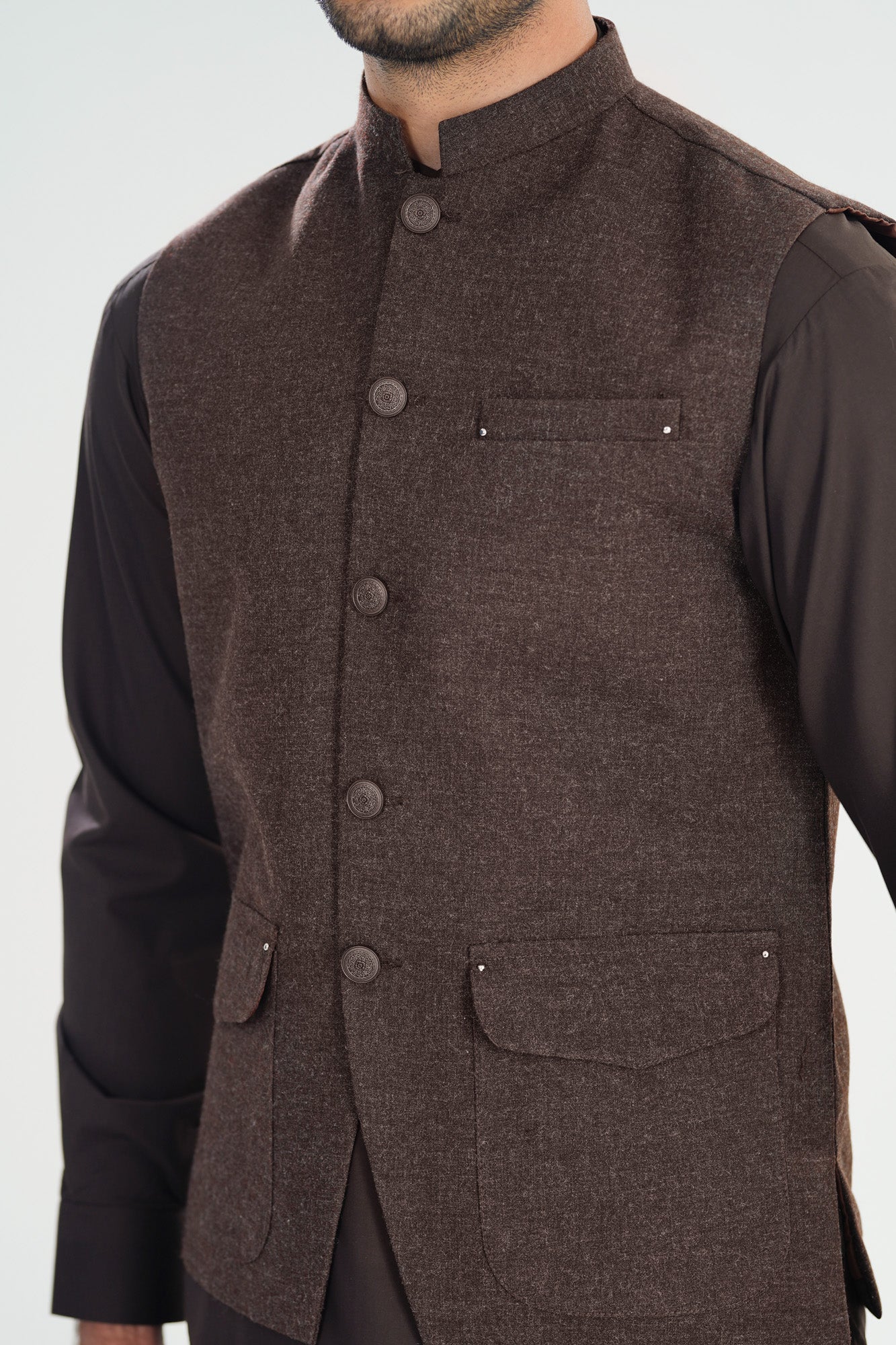 Brown Wool Waistcoat - A-Line Cut - Men