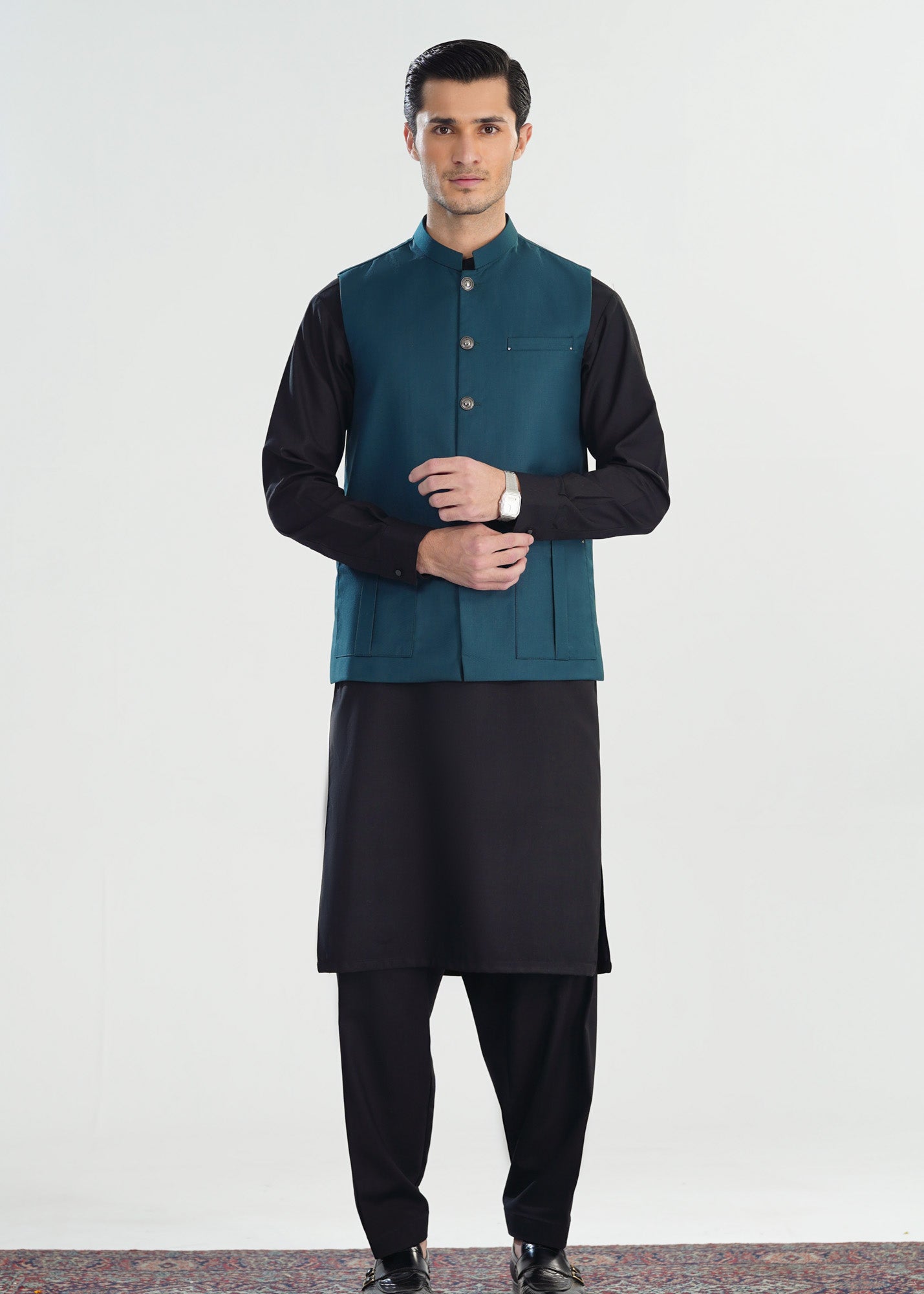 Teal Blue Suiting Waistcoat - Straigth Cut - Men